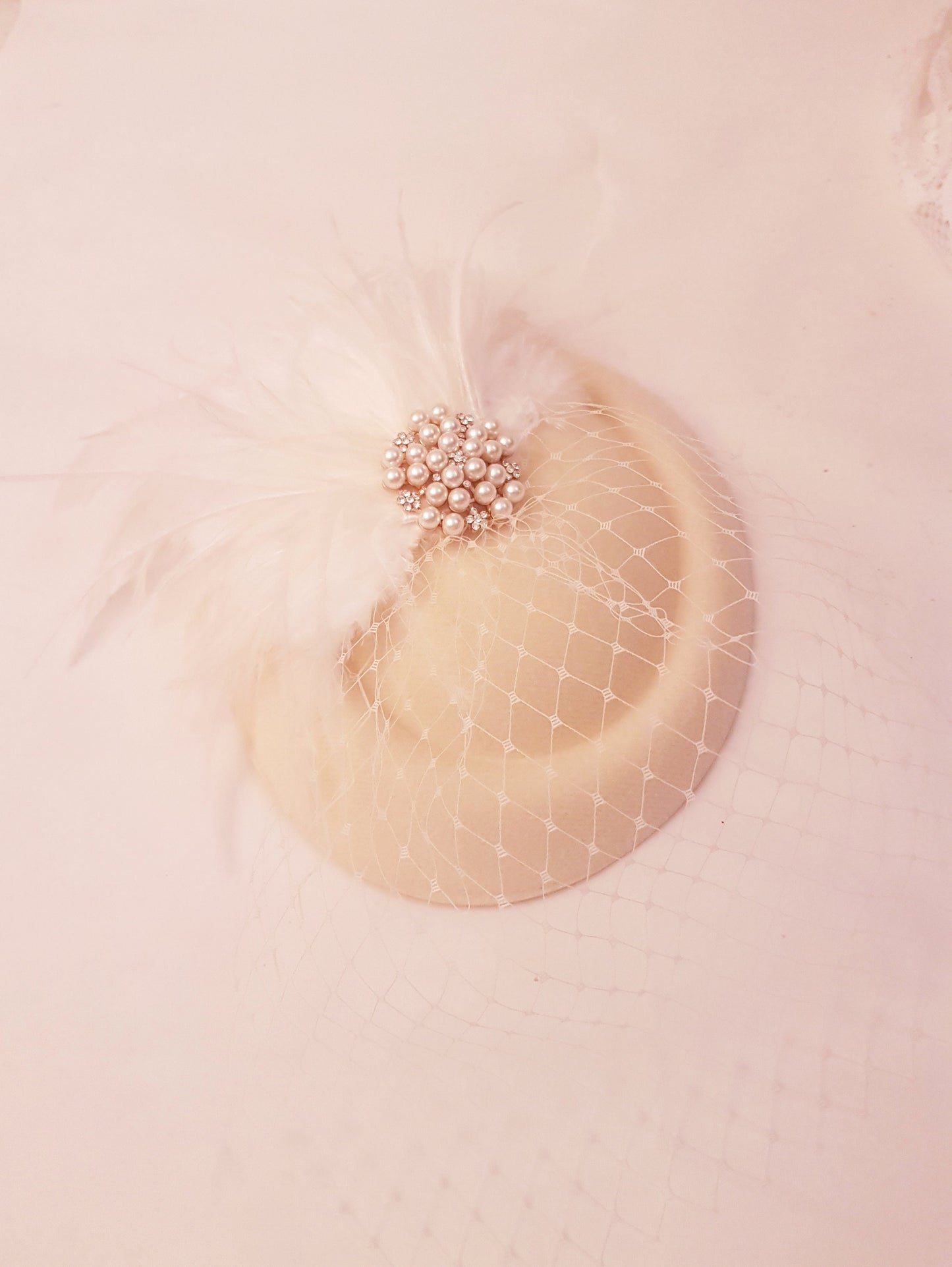 Ivory/Beige Pill box hatinator for wedding
