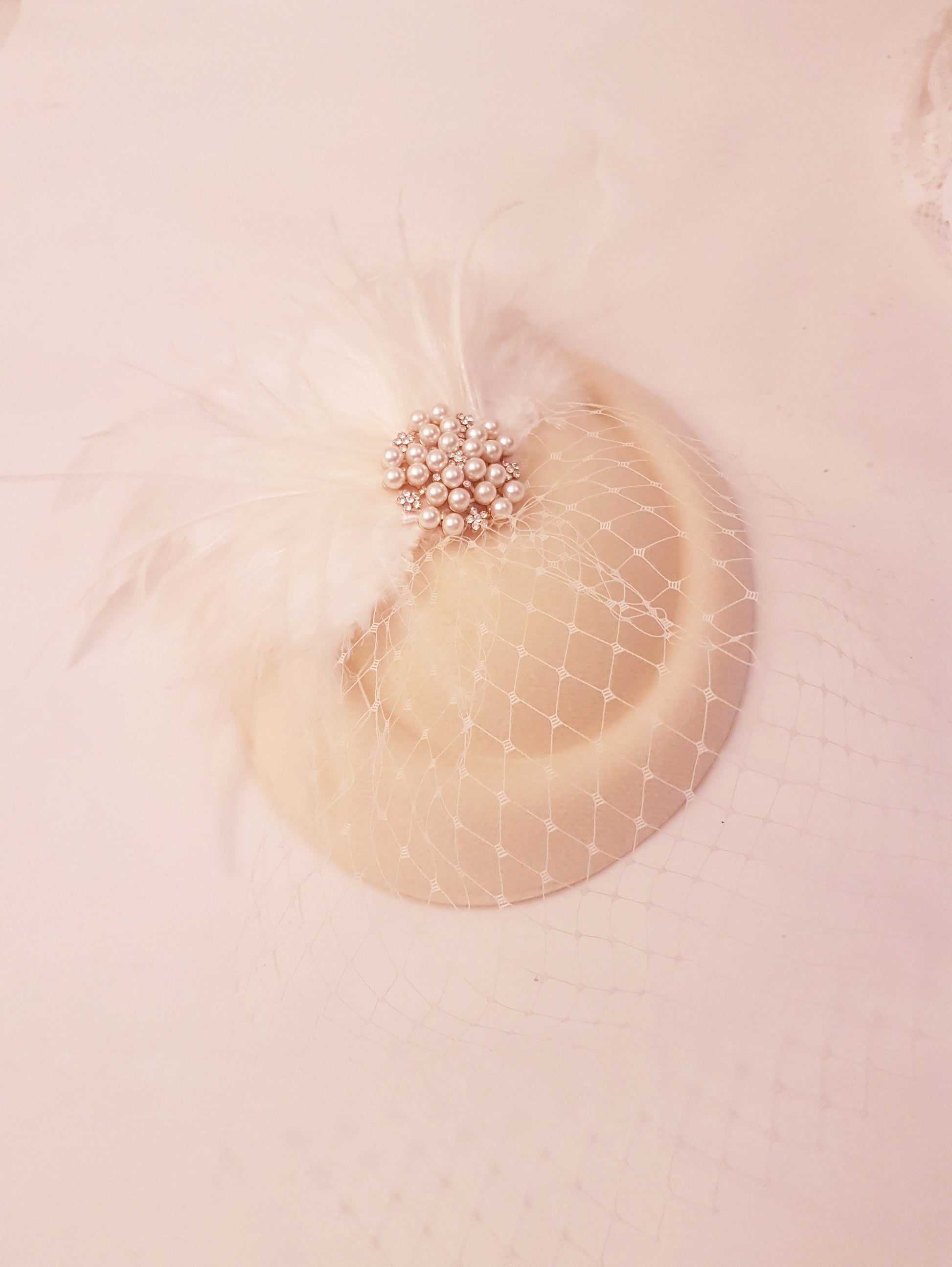 Ivory/Beige Pill box hatinator for wedding