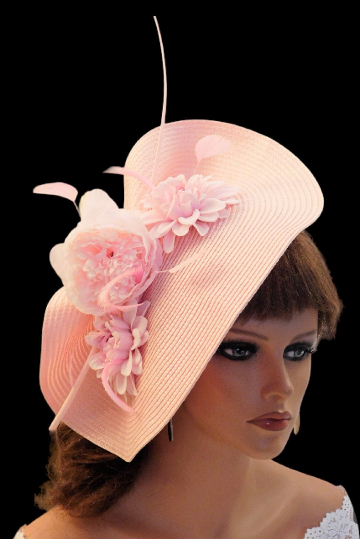 Large Pink wedding fascinator hat