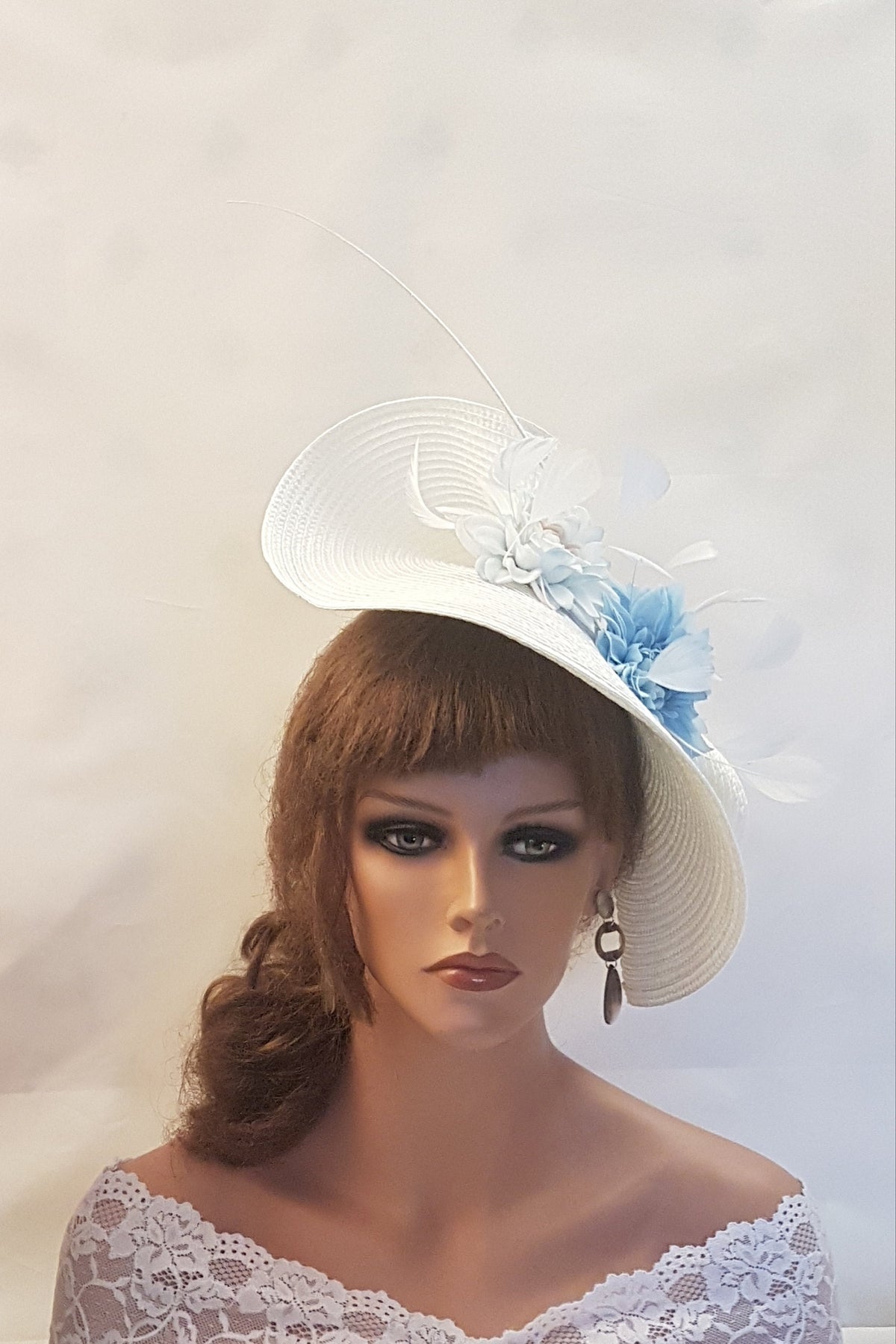 White & Blue Floral Fascinator: Kentucky Derby Wedding Ascot Hat
