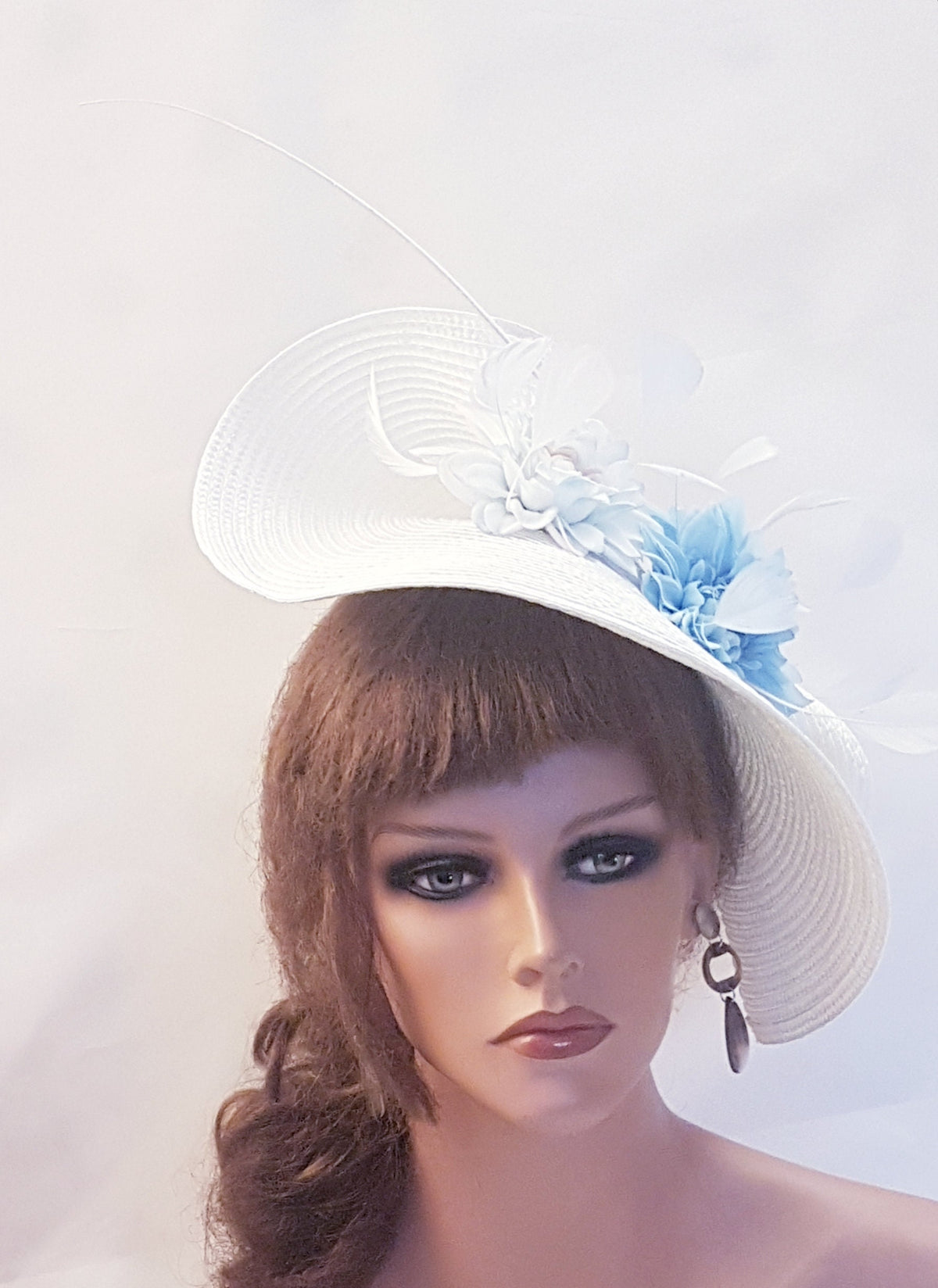 White & Blue Floral Fascinator: Kentucky Derby Wedding Ascot Hat
