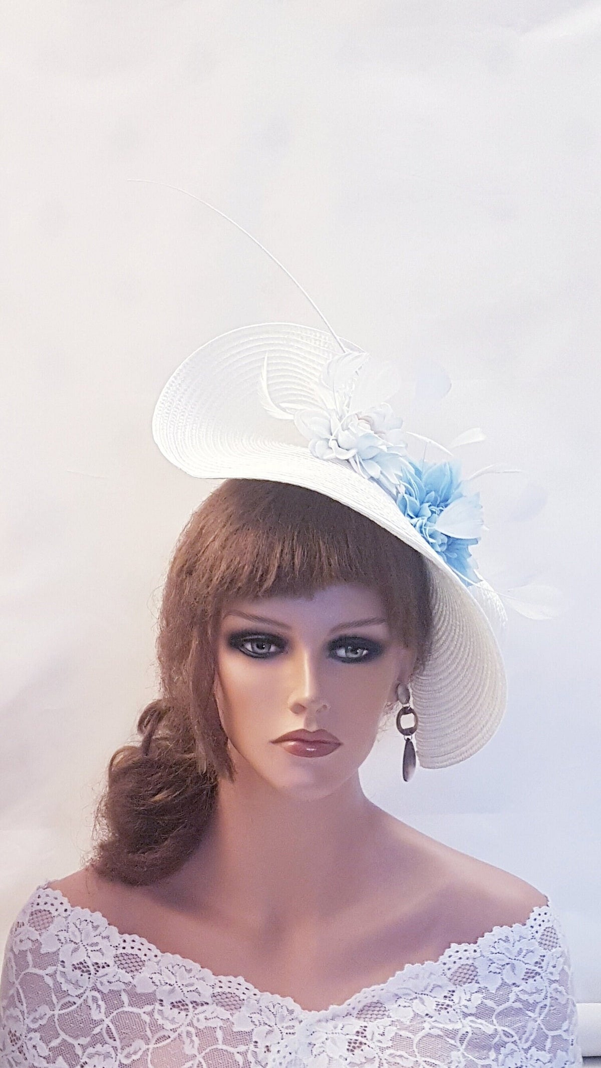 White & Blue Floral Fascinator: Kentucky Derby Wedding Ascot Hat