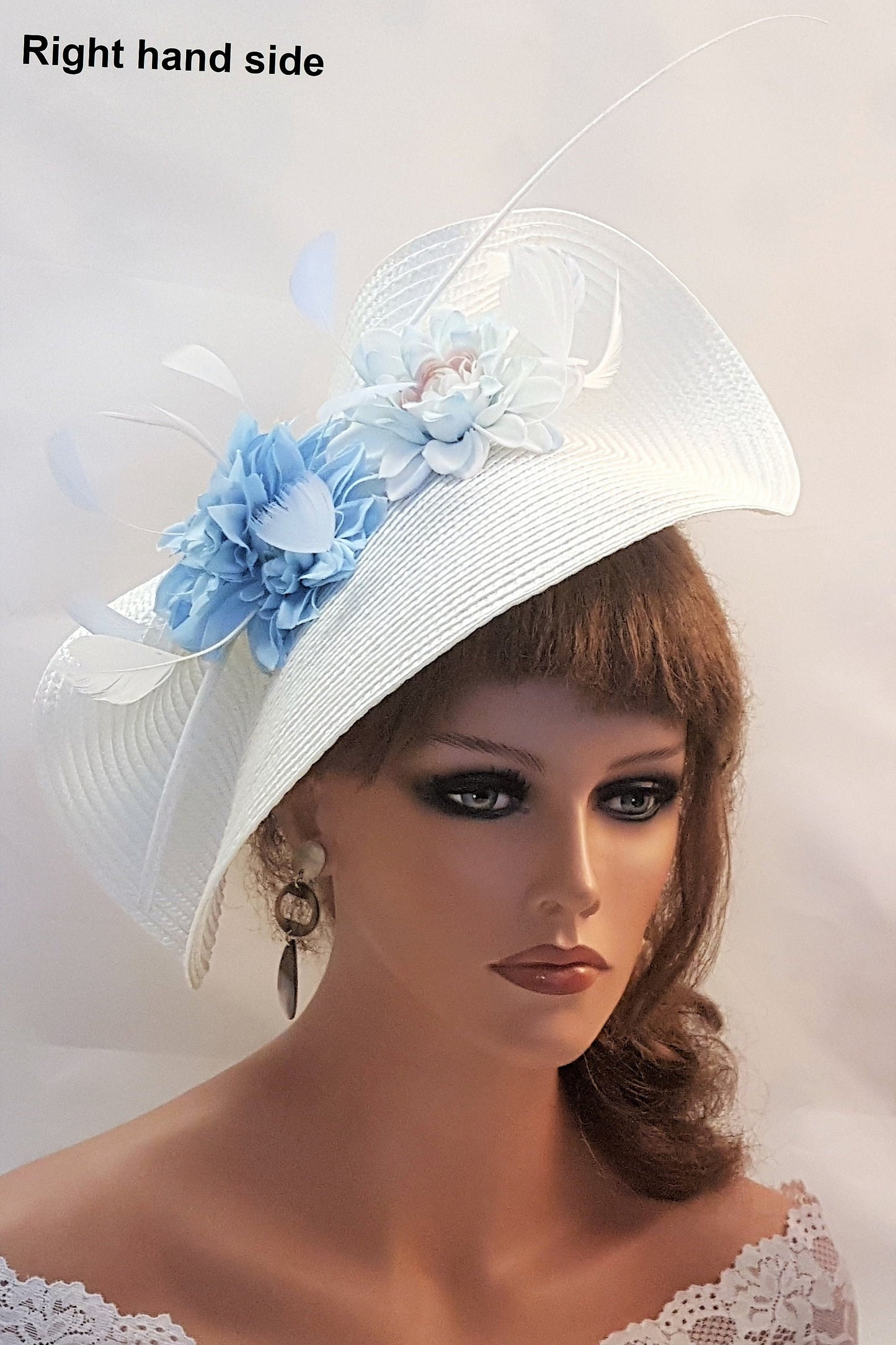 White & Blue fascinator large saucer hatinator Quil Floral Church Derby Ascot Race Wedding TeaParty hat Mother of Bride/Groom Hat Fascinator