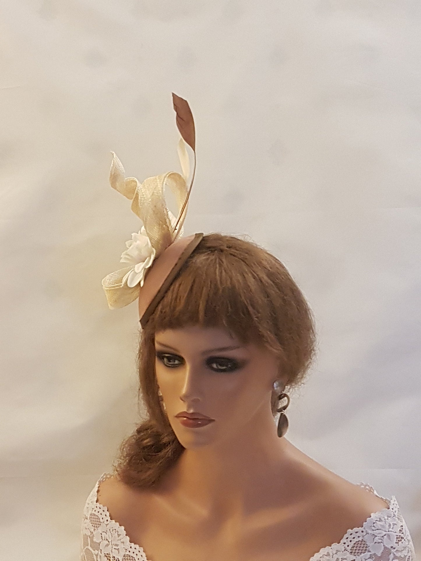 FASCINATOR,Brown Tan/Ivory Flower Hat Fascinator,Wedding,Church Fascinator Hat,Goodwood, Cocktail,KENTUCKY DERBY Hat, Ascot Hat fascinator