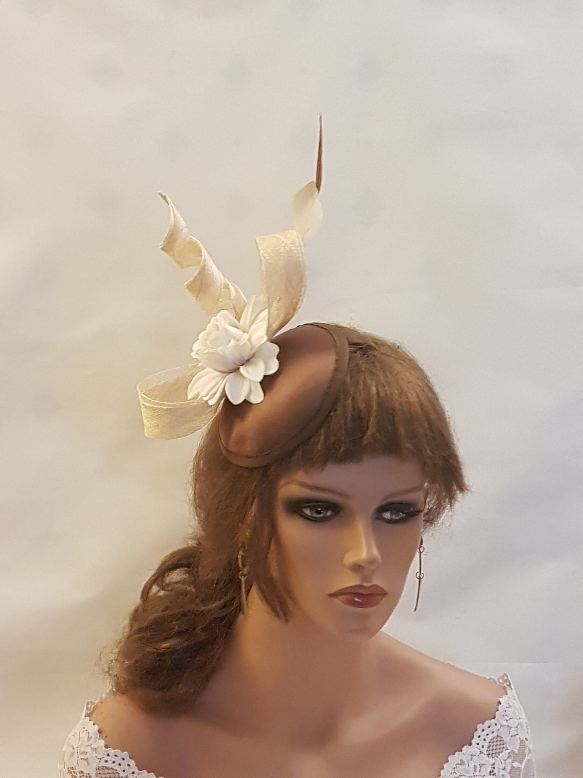 FASCINATOR,Brown Tan/Ivory Flower Hat Fascinator,Wedding,Church Fascinator Hat,Goodwood, Cocktail,KENTUCKY DERBY Hat, Ascot Hat fascinator