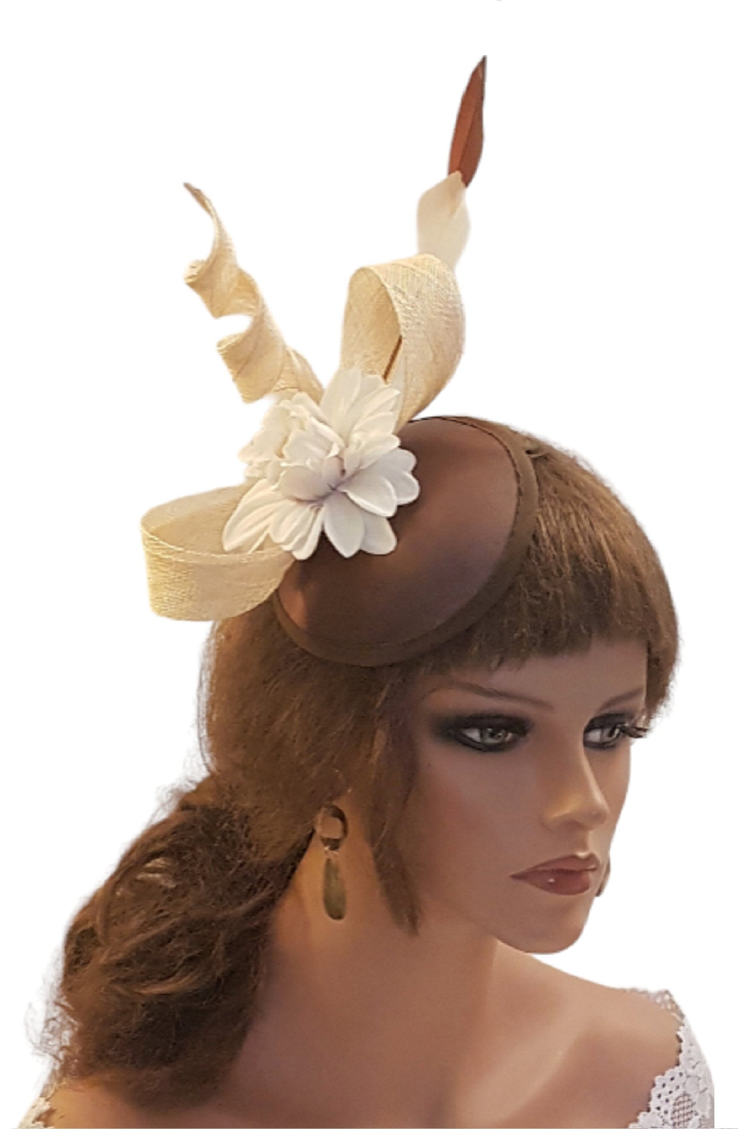 FASCINATOR,Brown Tan/Ivory Flower Hat Fascinator,Wedding,Church Fascinator Hat,Goodwood, Cocktail,KENTUCKY DERBY Hat, Ascot Hat fascinator