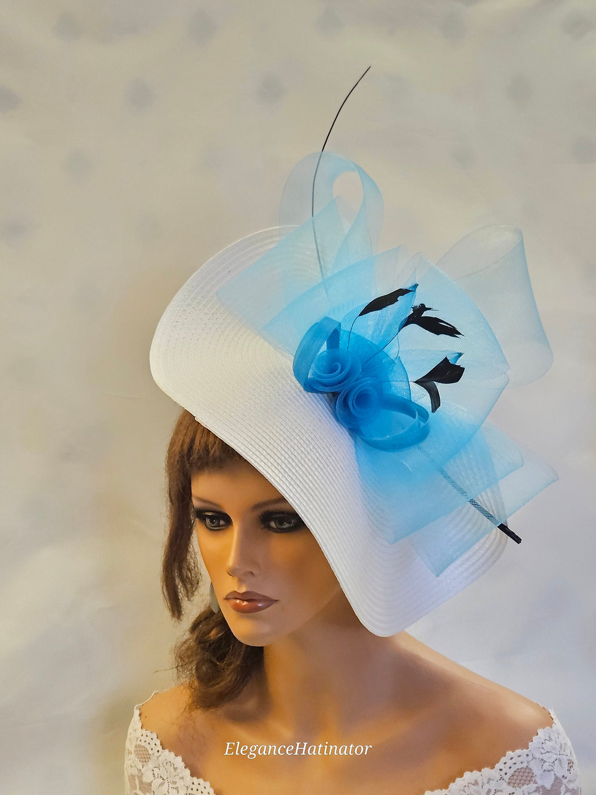 White & Blue Feather Fascinator: Kentucky Derby Wedding Hatinator