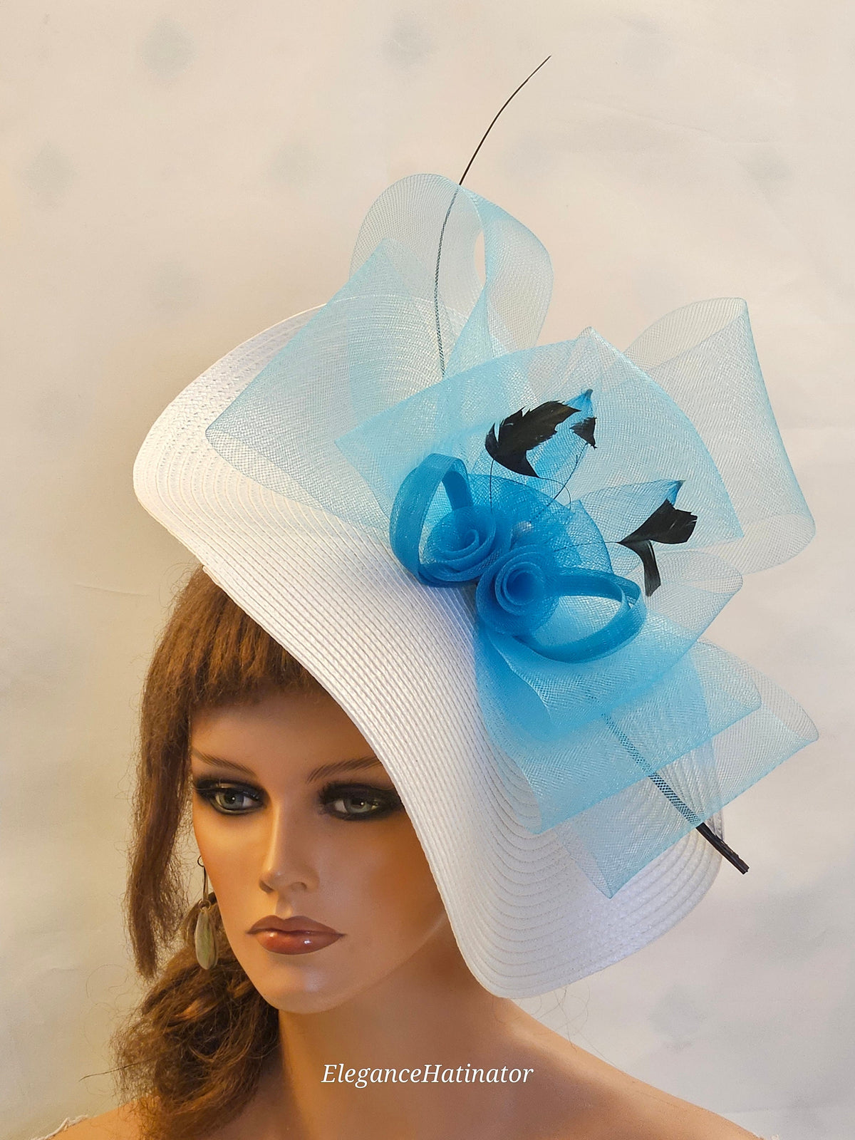 White & Blue Feather Fascinator: Kentucky Derby Wedding Hatinator
