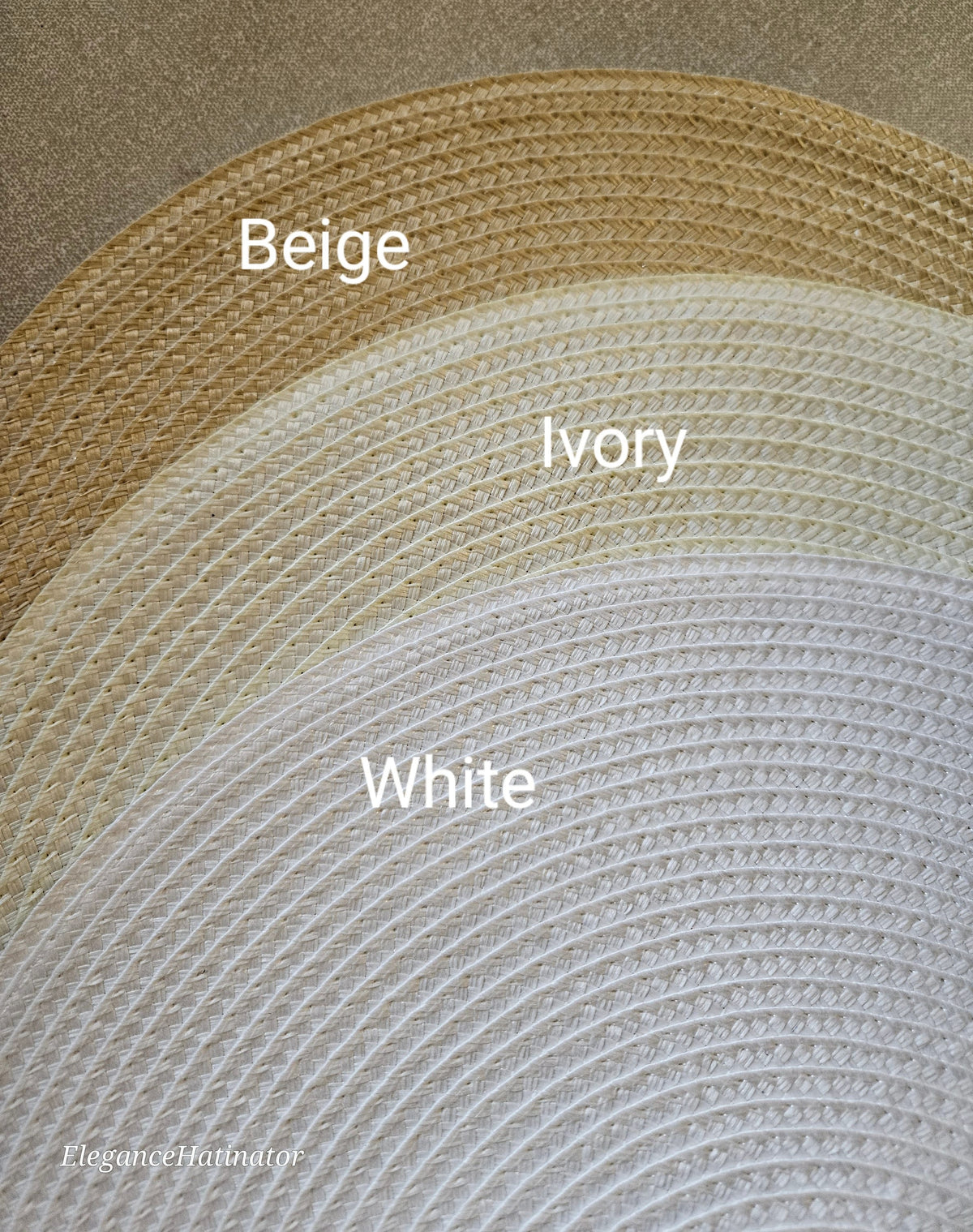Each color is clearly labeled: Beige, Ivory, and White. The image showcases the subtle color variations