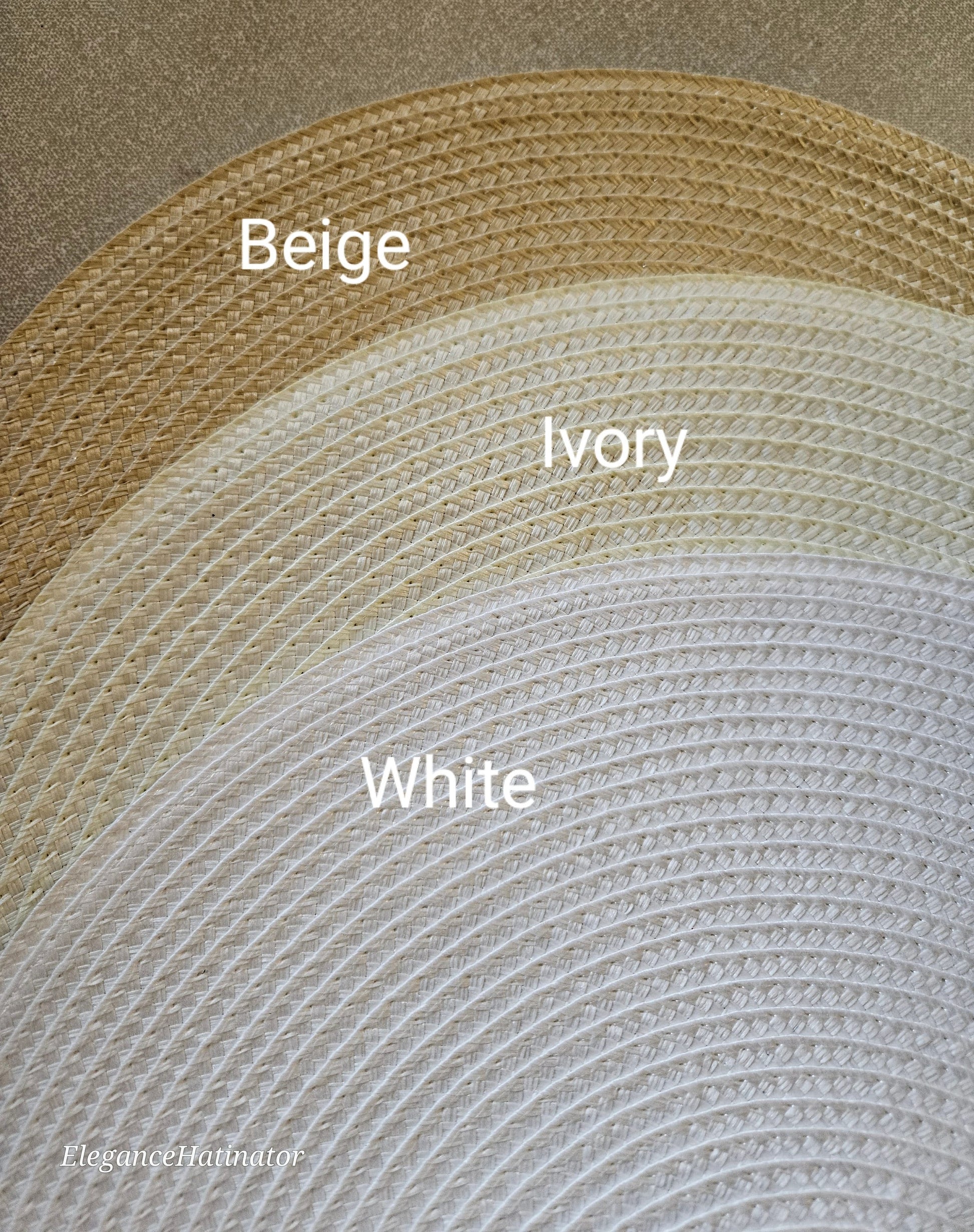 Each color is clearly labeled: Beige, Ivory, and White. The image showcases the subtle color variations