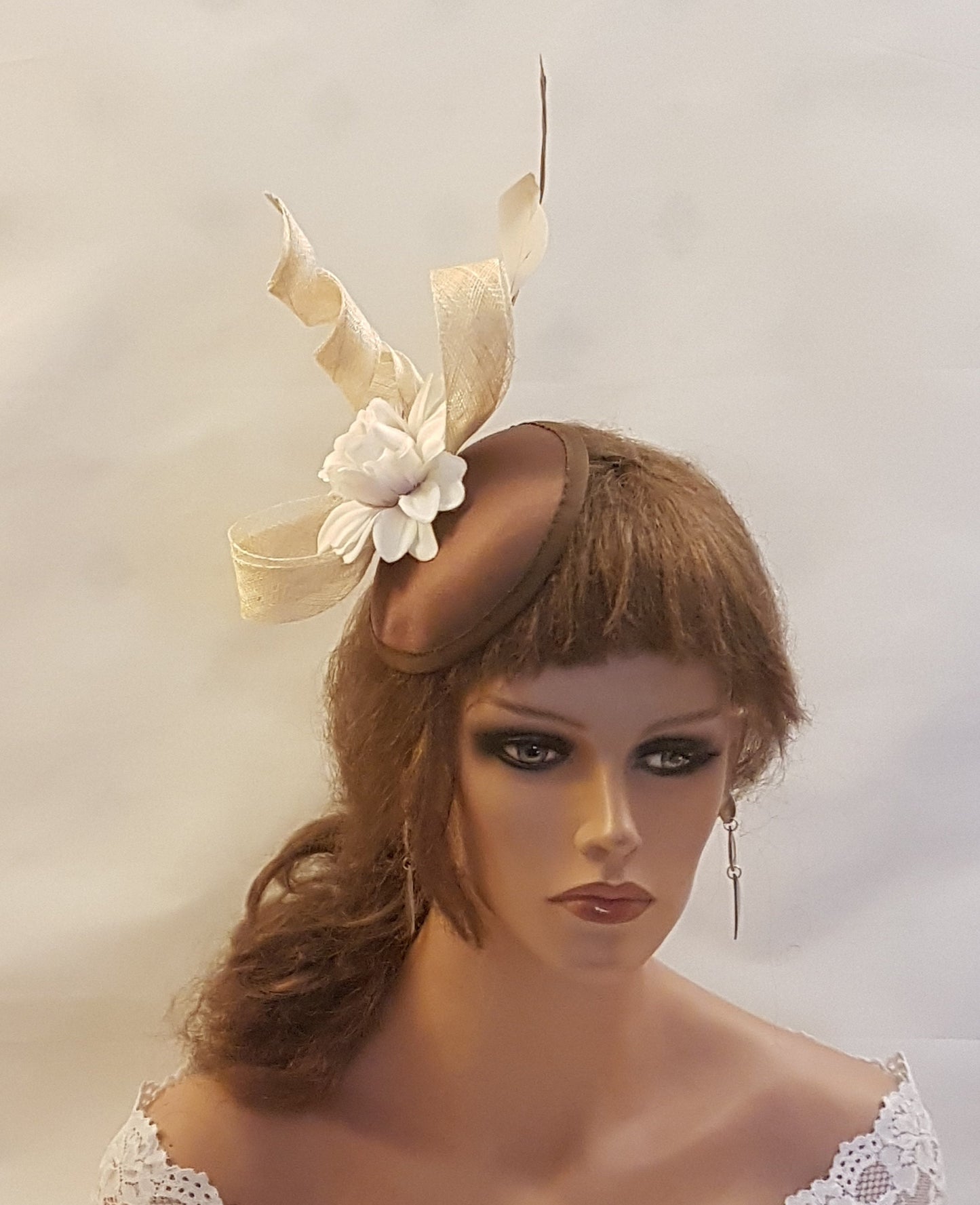 FASCINATOR,Brown Tan/Ivory Flower Hat Fascinator,Wedding,Church Fascinator Hat,Goodwood, Cocktail,KENTUCKY DERBY Hat, Ascot Hat fascinator