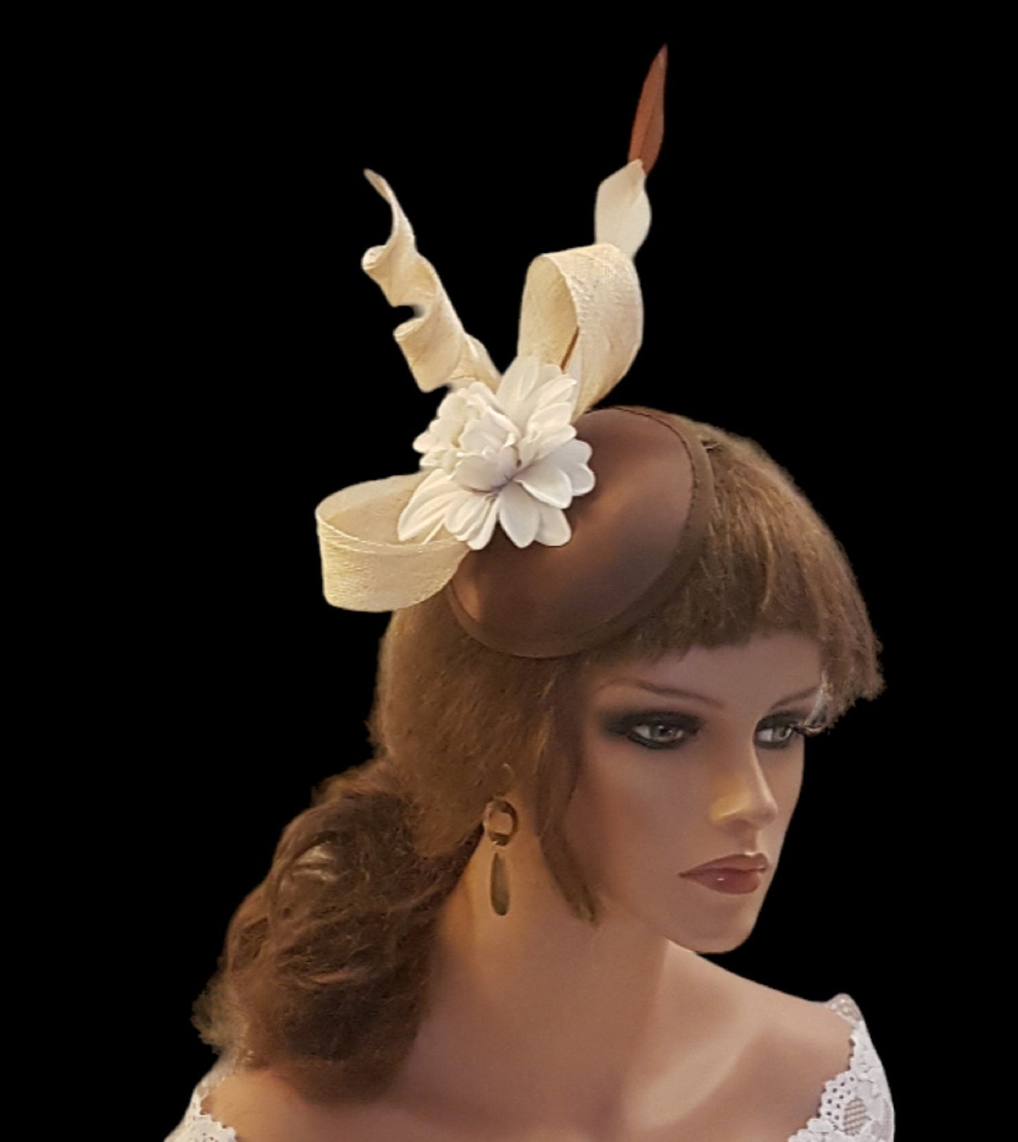 FASCINATOR,Brown Tan/Ivory Flower Hat Fascinator,Wedding,Church Fascinator Hat,Goodwood, Cocktail,KENTUCKY DERBY Hat, Ascot Hat fascinator