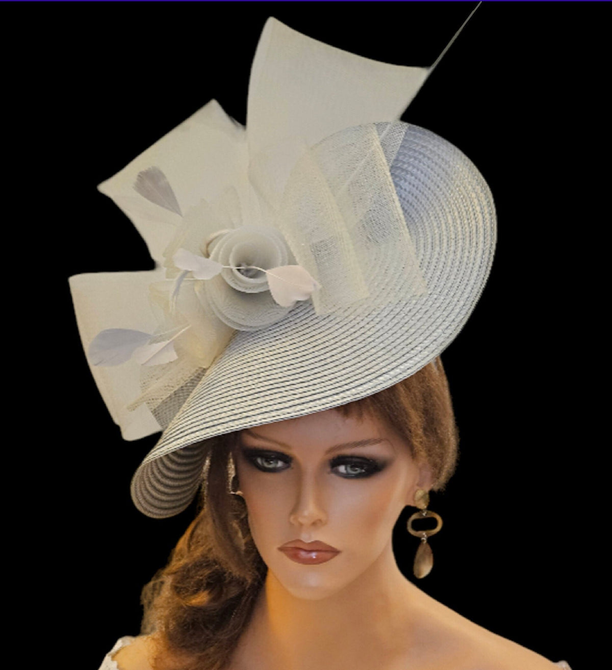Silver Grey fascinator large saucer hatinator Feather Floral Church Derby Royal Ascot Hat Wedding Party hat Mother of Bride/Groom Facinator