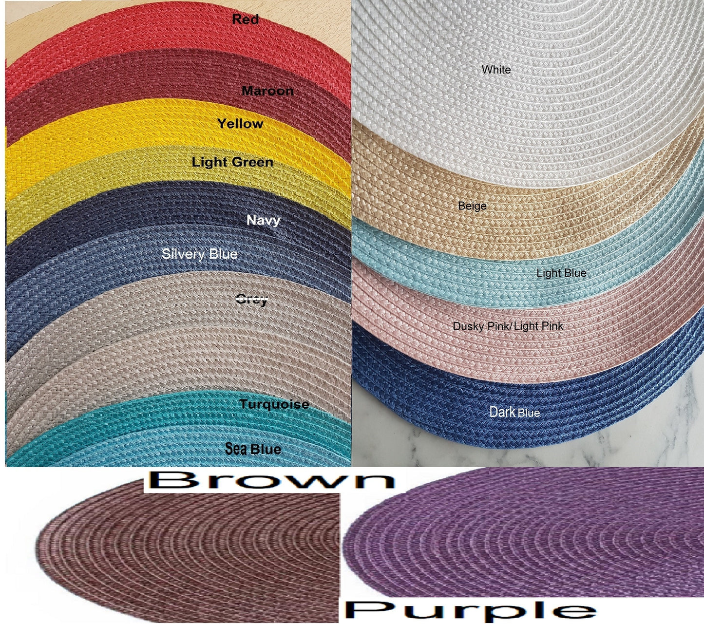 Assortment  various colors: red, maroon, yellow, light green, navy, silvery blue, gray, turquoise, sea blue, white, beige, light blue, dusky pink, dark blue, brown, and purple.