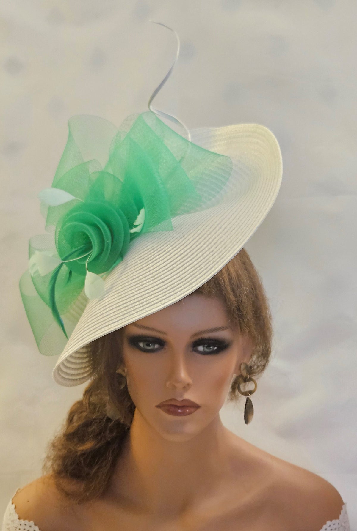 White & Green Feather Fascinator: Kentucky Derby Wedding Hat