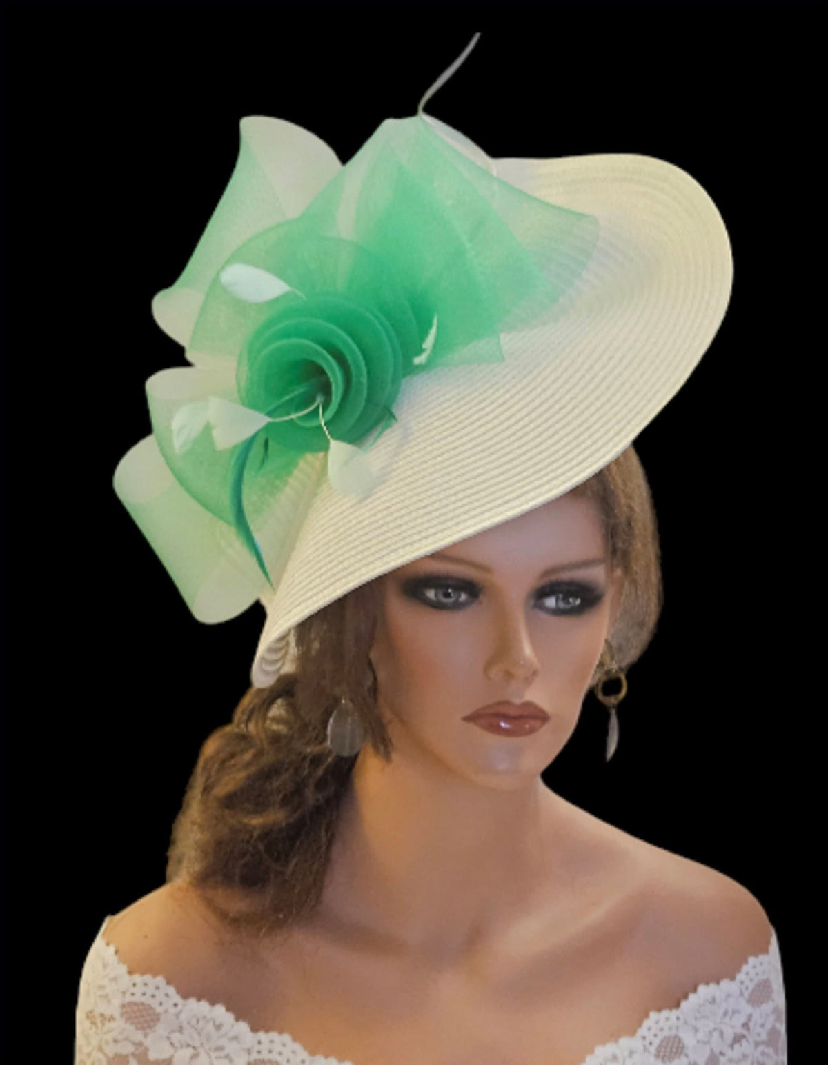 White & Green Feather Fascinator: Kentucky Derby Wedding Hat