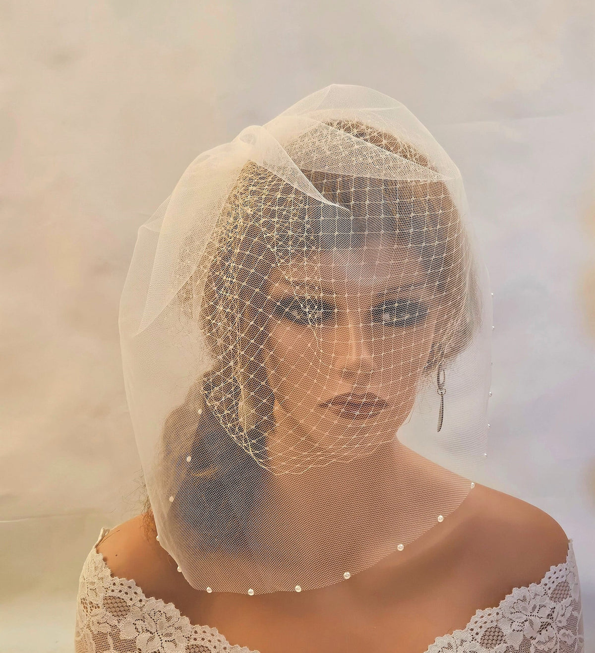 bridal birdcage veil  double layer  Tulle  and French netting