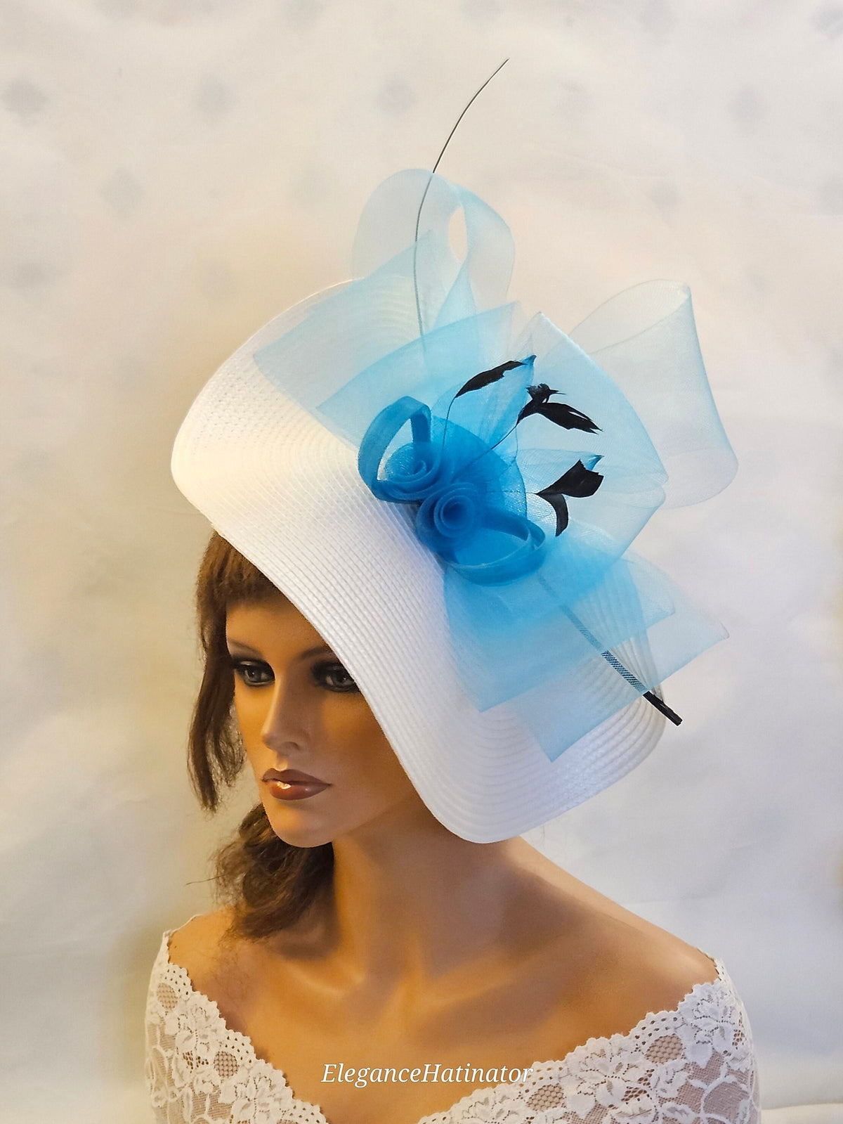 White & Blue Feather Fascinator: Kentucky Derby Wedding Hatinator