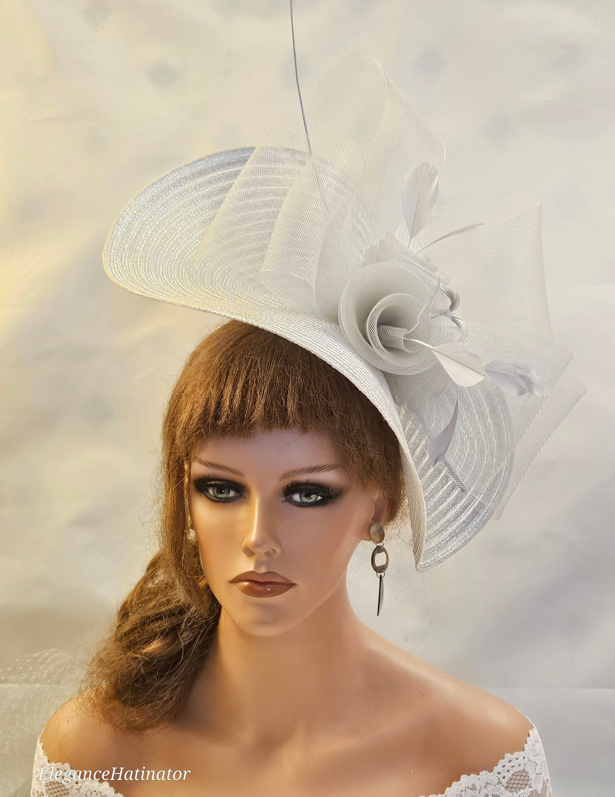 large  SilverGrey  fascinator hat