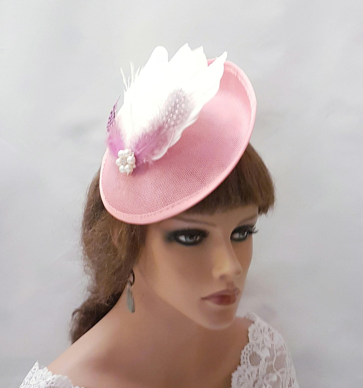 Handmade Feather Fascinator Hat: Pearl Flower, Wedding Occasion Headpiece