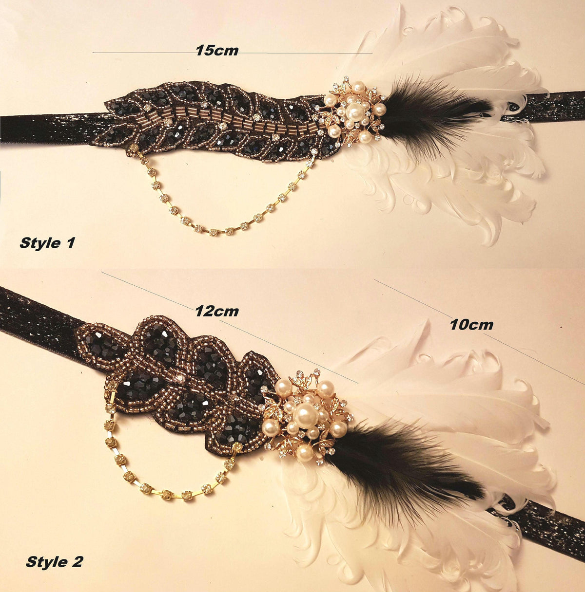 Gatsby Headband, 1920s Flapper Headpiece,Crystal Bead Great Gatsby Headband, Vintage 1920s-40s sparkly headband, Gatsby black gold headband