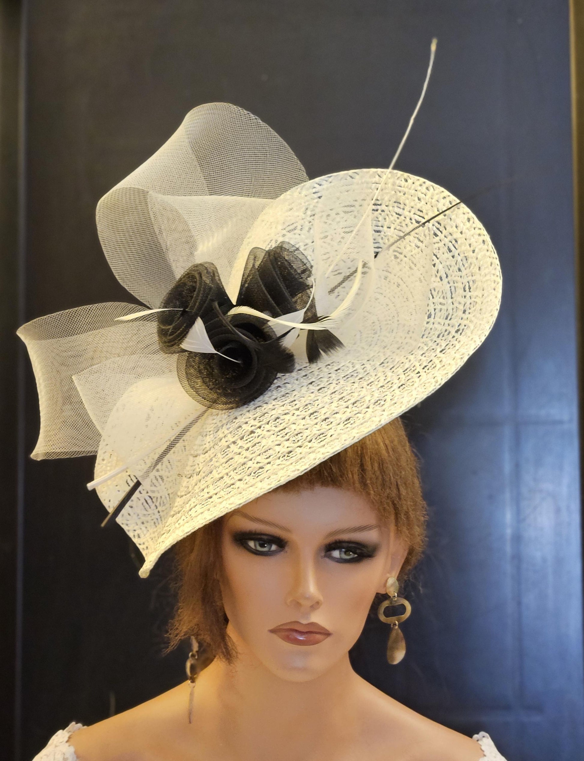Ivory & Black Feather Fascinator: Kentucky Derby Royal Ascot Hat