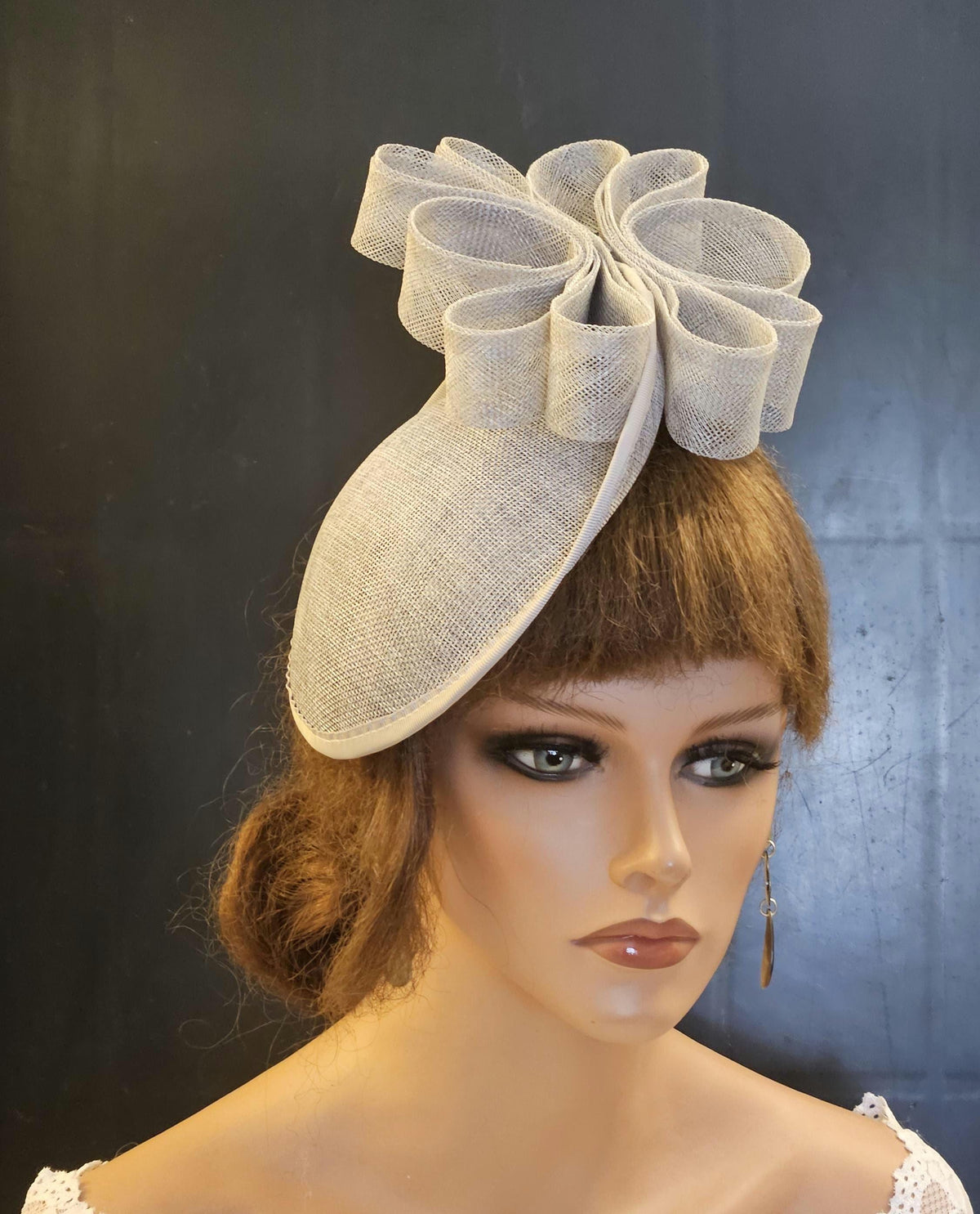 Silver Grey Sinamay Fascinator: Ascot Derby Hat with Bow