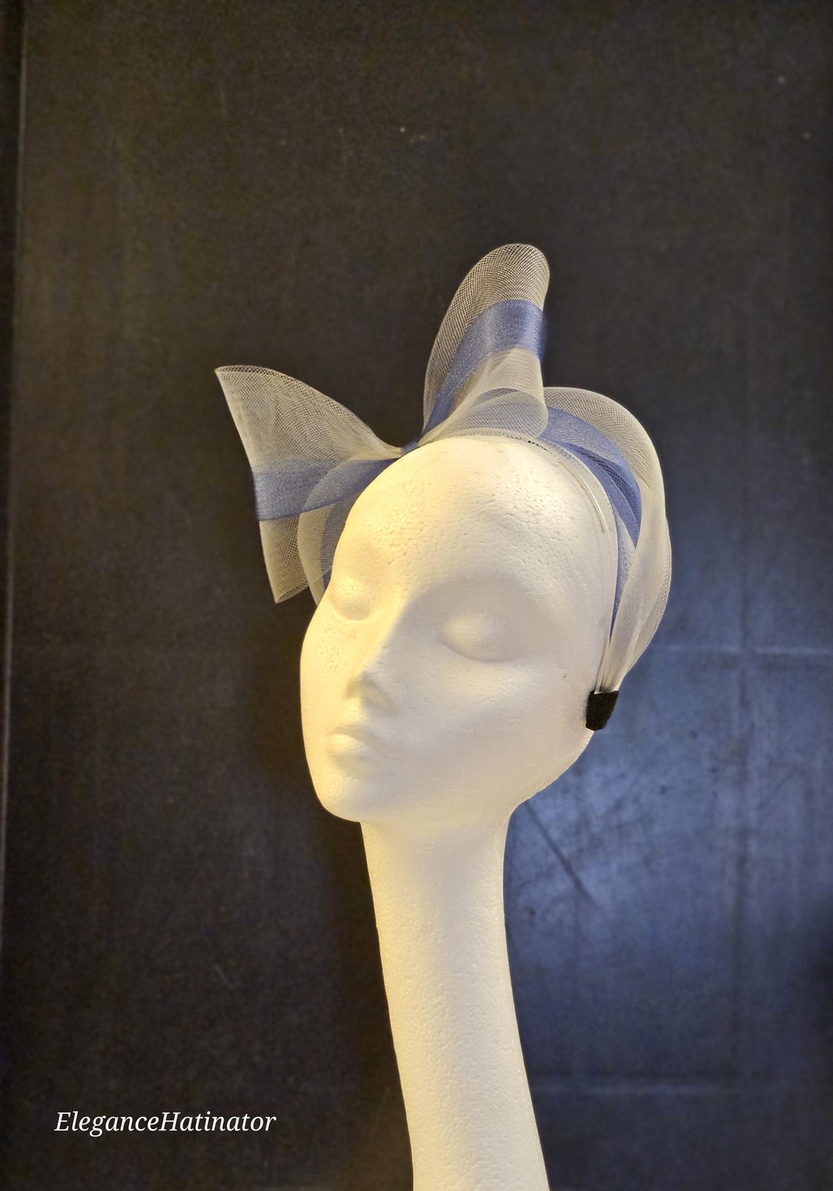 Silver Grey & Navy Bow Fascinator Headband: Ascot Wedding Headwear