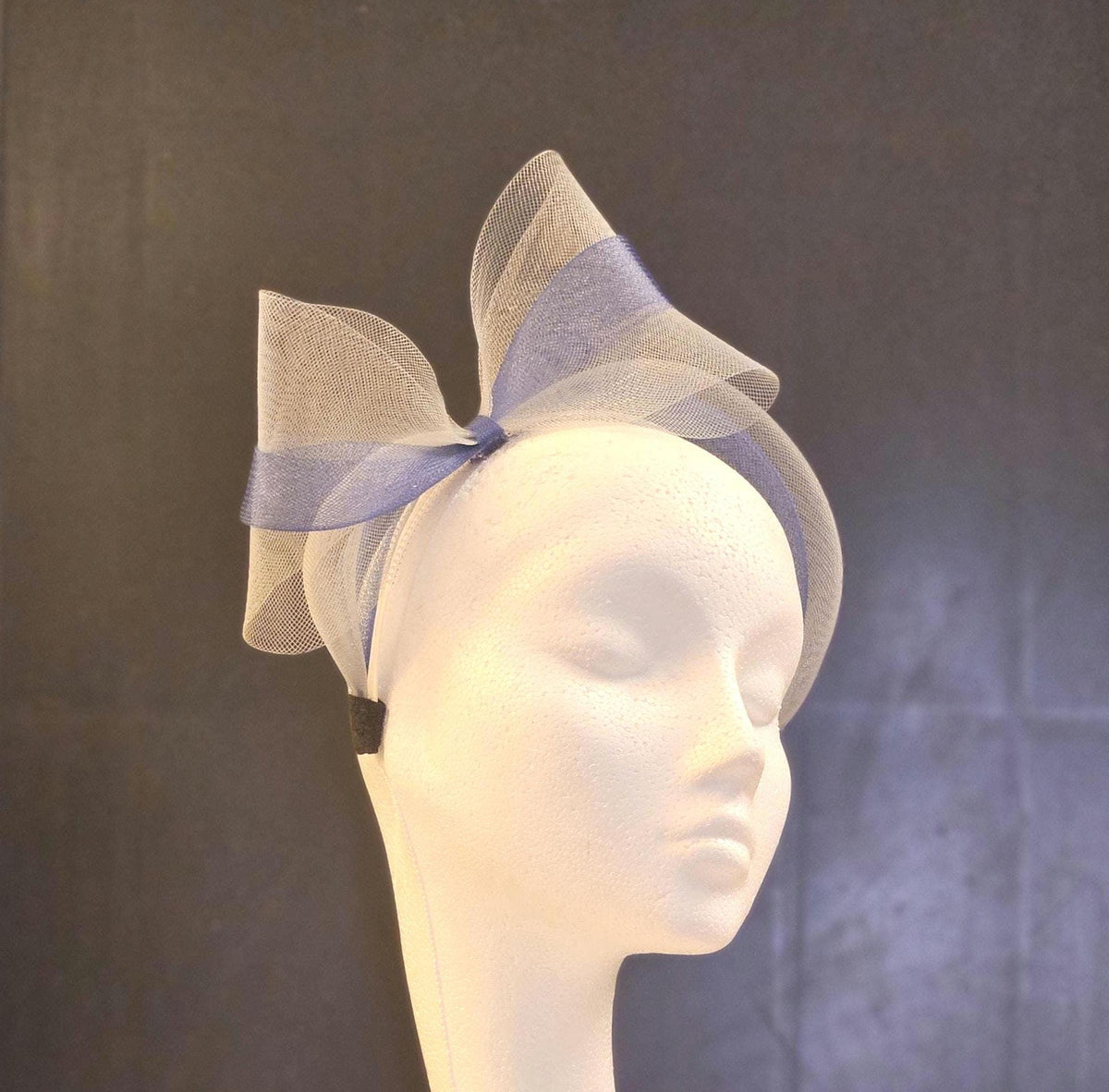 Silver Grey & Navy Bow Fascinator Headband: Ascot Wedding Headwear