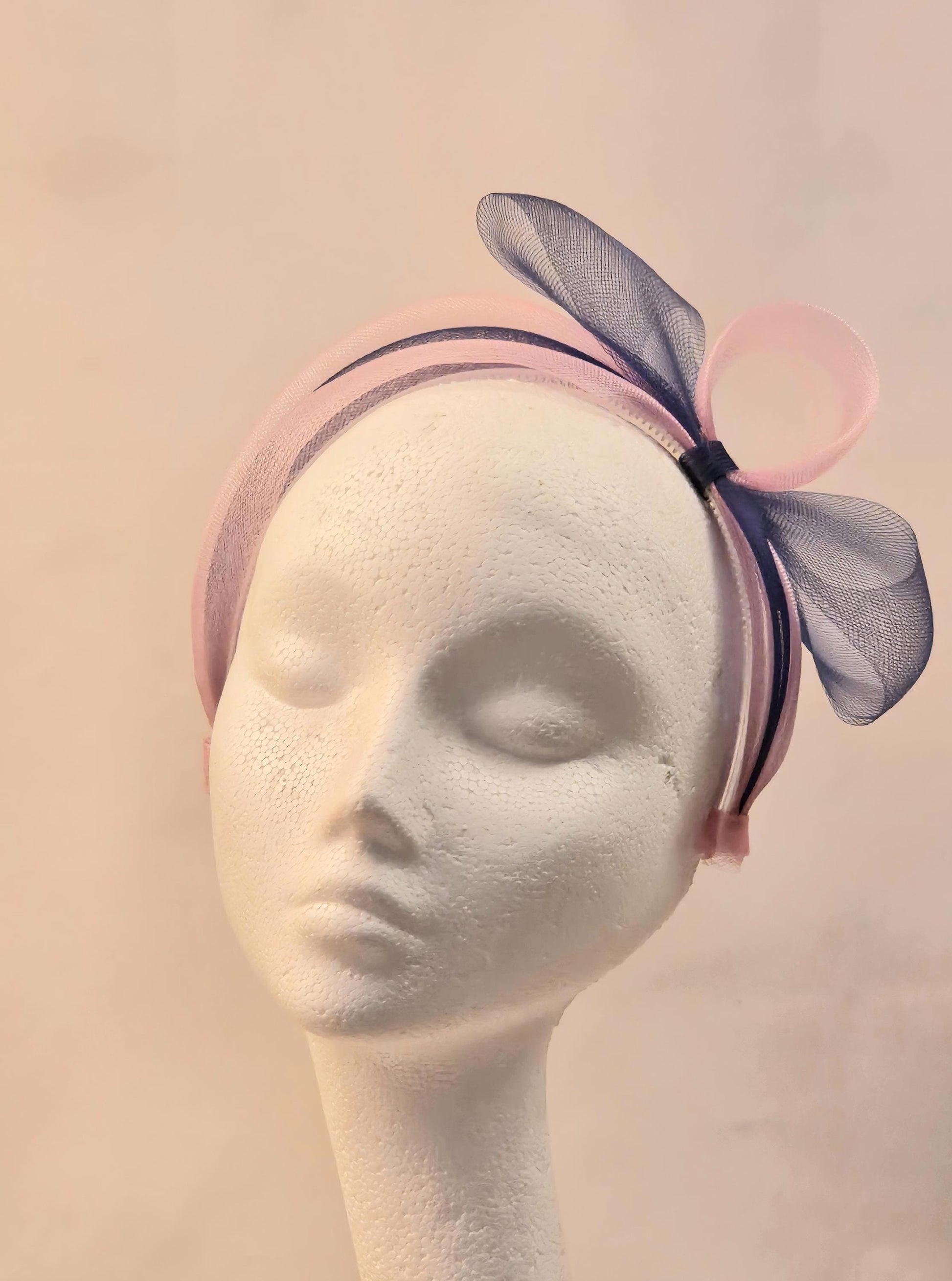 Pink & Blue Bow Fascinator Headband: Wedding, Ascot, Tea Party
