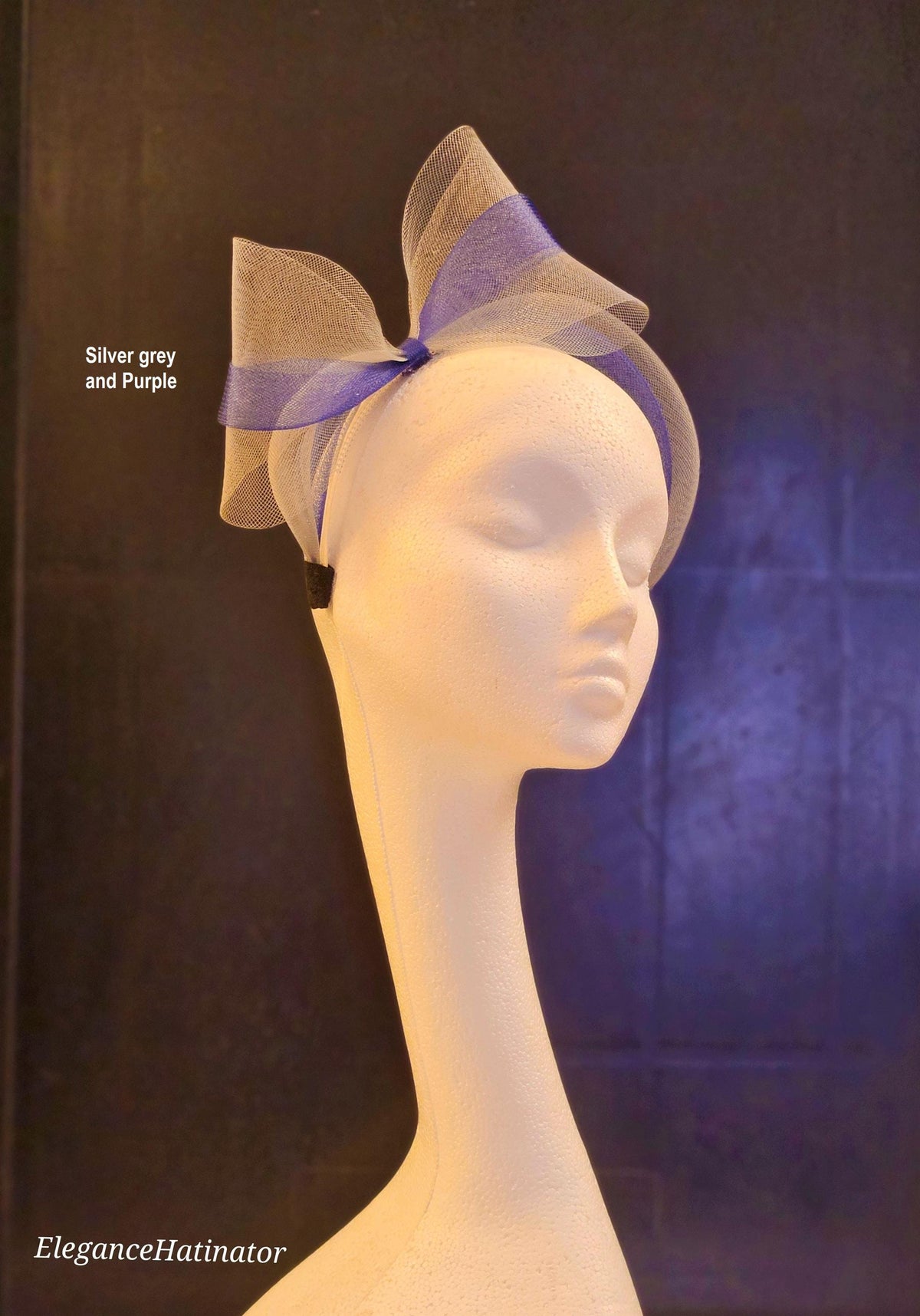 Silver Grey & Navy Bow Fascinator Headband: Ascot Wedding Headwear