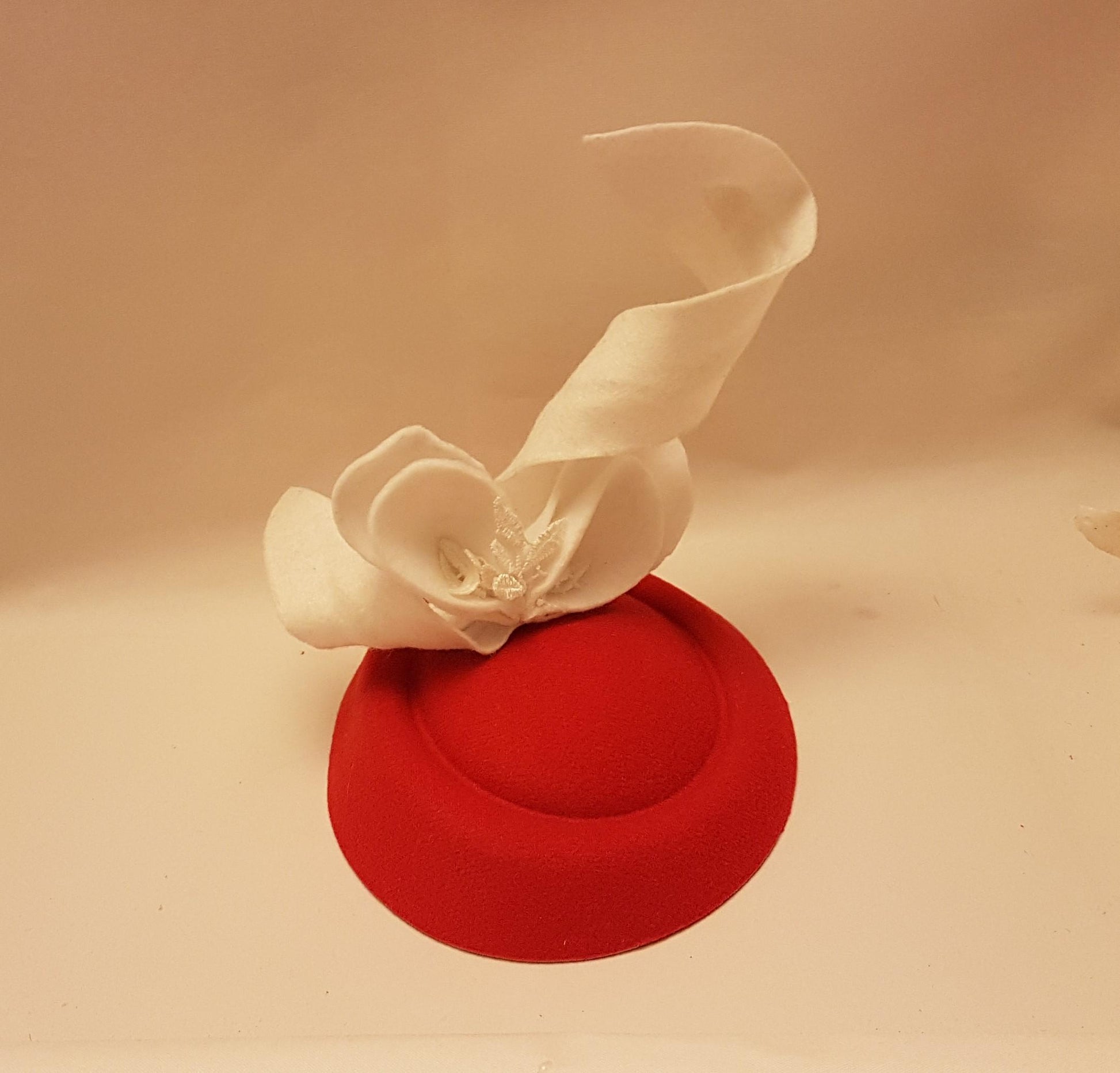 Red Fascinator Hat: Handcrafted Sculpted Headwear for Weddings & Races