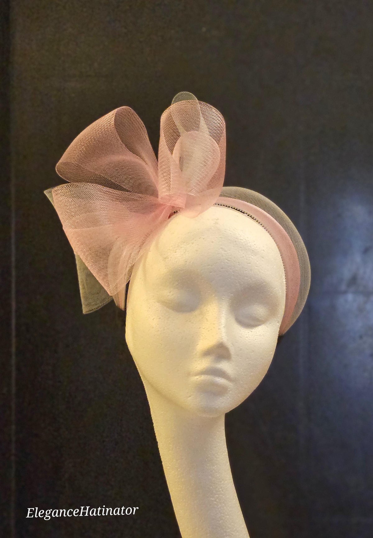 Pink & Grey knot and Bow Headband Fascinator,Crinoline Knot Headband, Fascinator Headband,  Statement Headband, Pink Wedding,Race Fascinator
