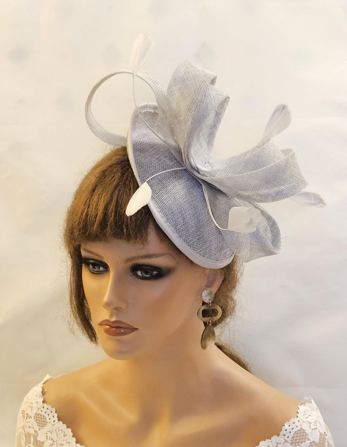 Silver Grey Hat Fascinator, Sinamay Bow, Ascot Wedding Race Hat