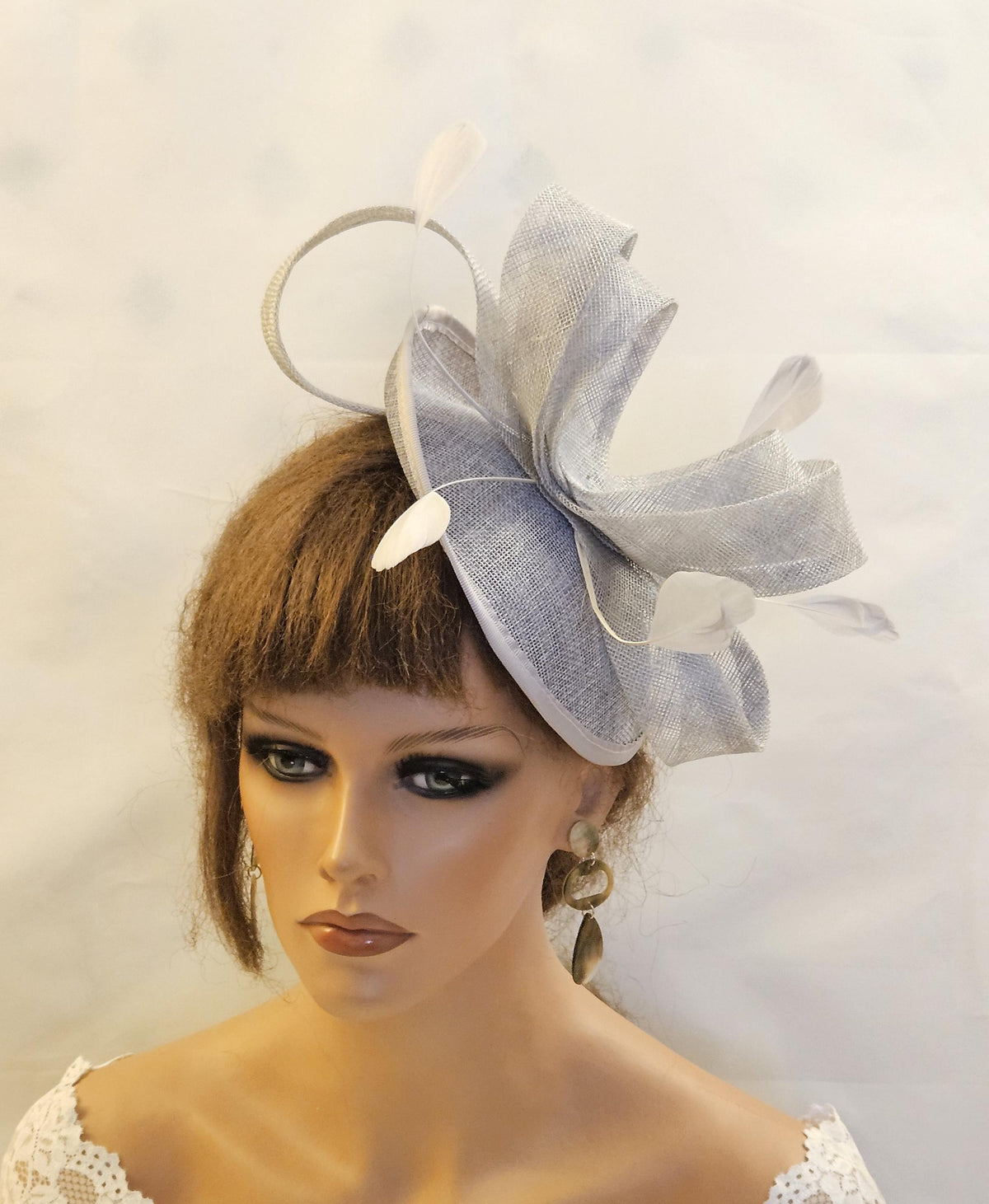Silver Grey Hat Fascinator, Sinamay Bow, Ascot Wedding Race Hat