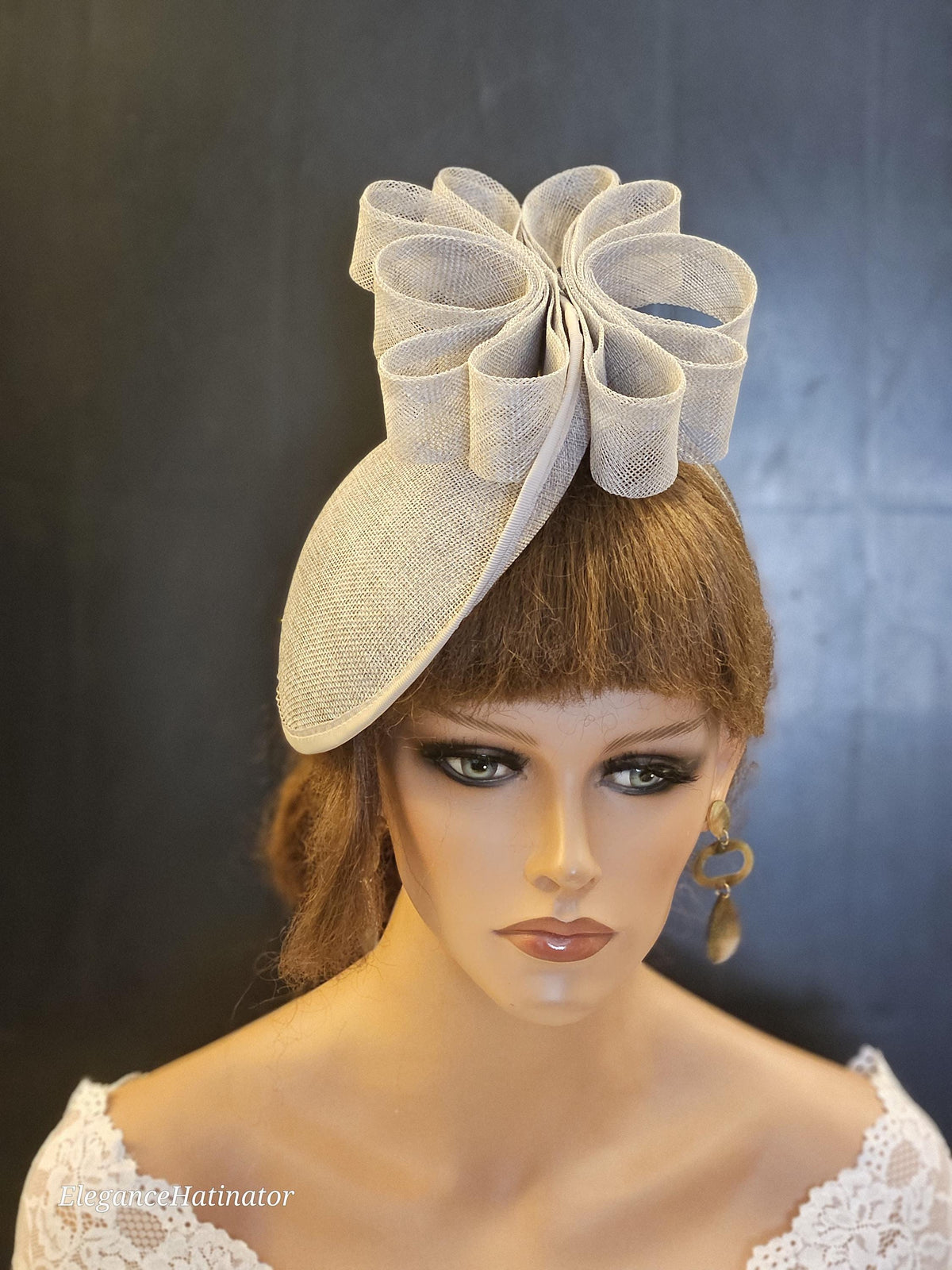 Silver Grey Sinamay Fascinator: Ascot Derby Hat with Bow