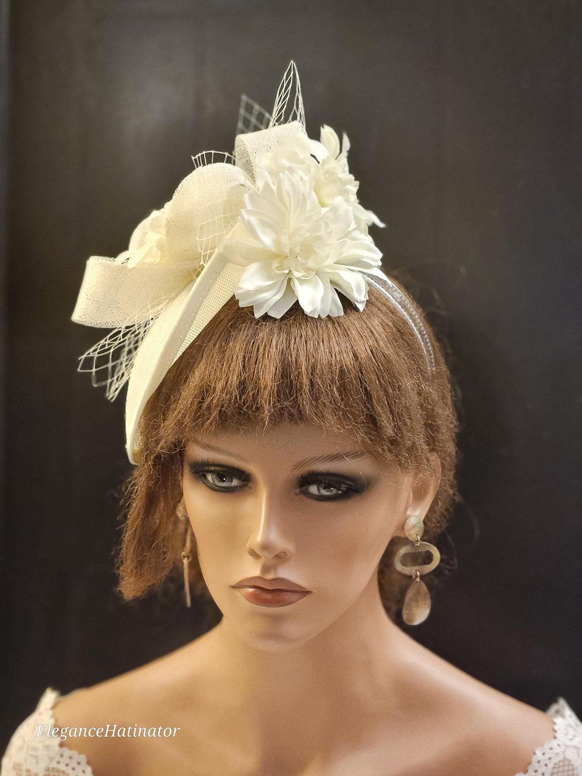 Ivory Fascinator Hat: Derby Ascot wedding Coctail party hatinator Headpiece