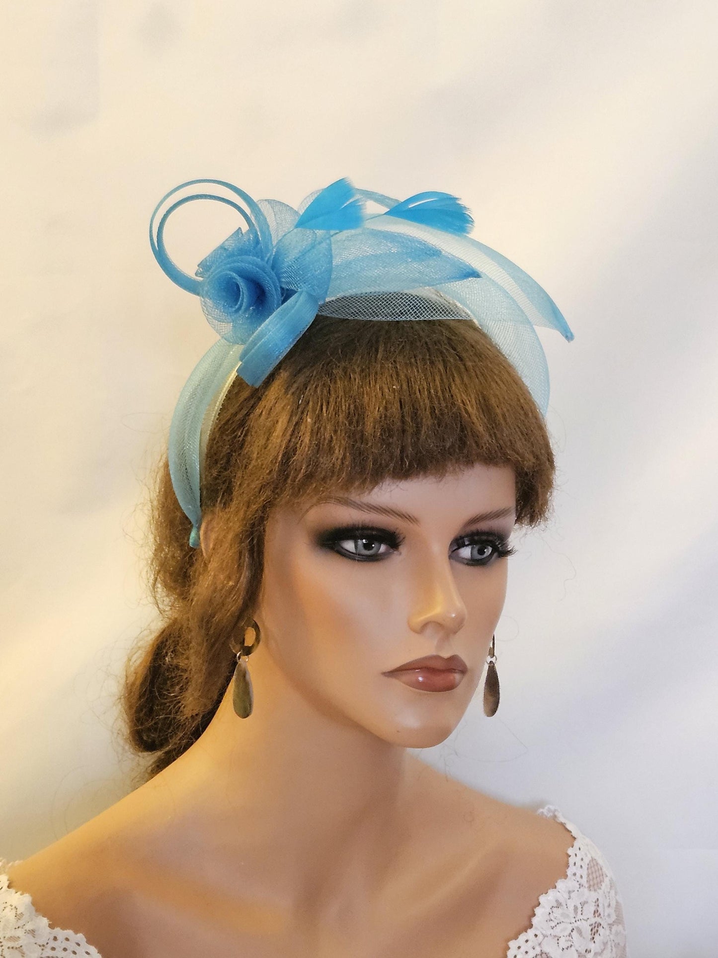 Turquoise Blue Fascinator Perfect for any Occasion Crinoline Headband for Races or Mother of the Bride, Wedding Guest Headwear, hatinator