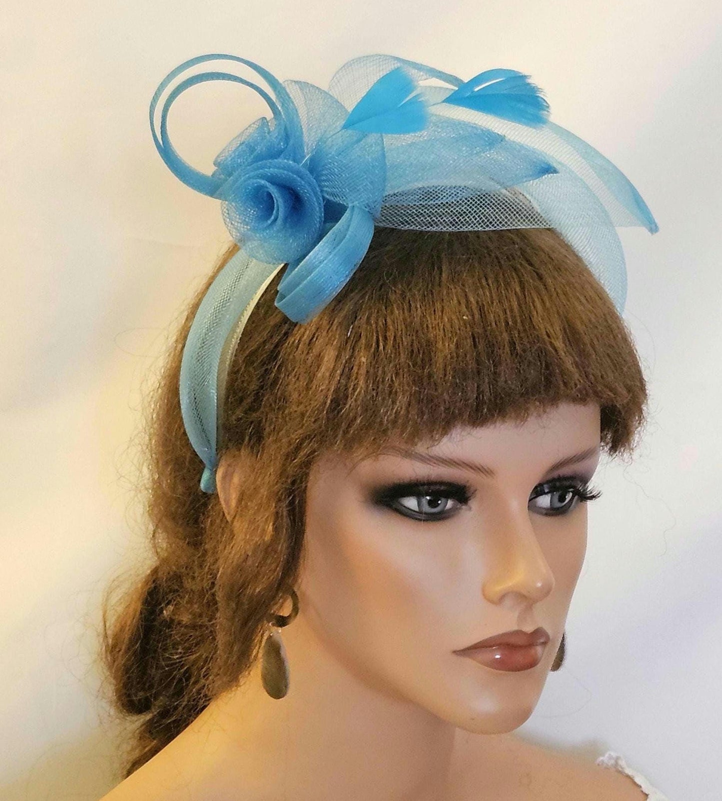 Turquoise Blue Fascinator Perfect for any Occasion Crinoline Headband for Races or Mother of the Bride, Wedding Guest Headwear, hatinator