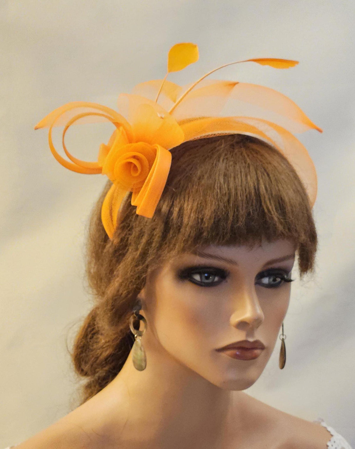 Orange Crinoline Fascinator Headband: Wedding, Race & Tea Party