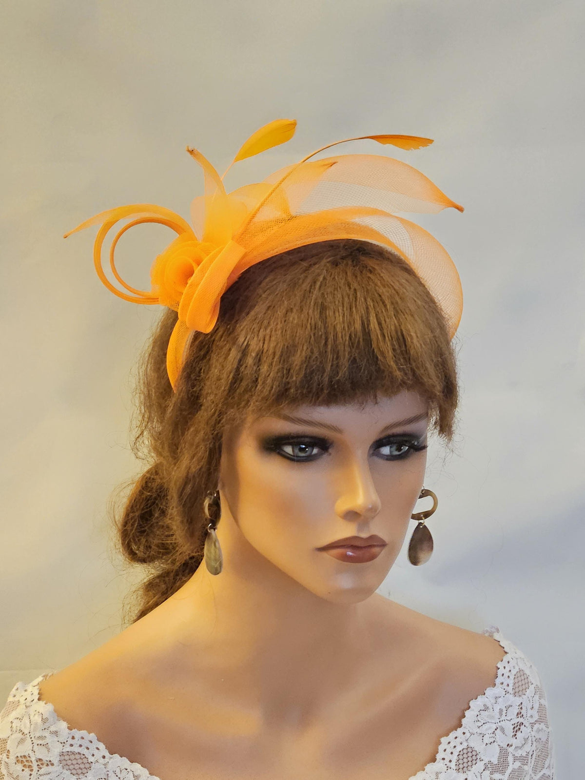 Orange Crinoline Fascinator Headband: Wedding, Race & Tea Party