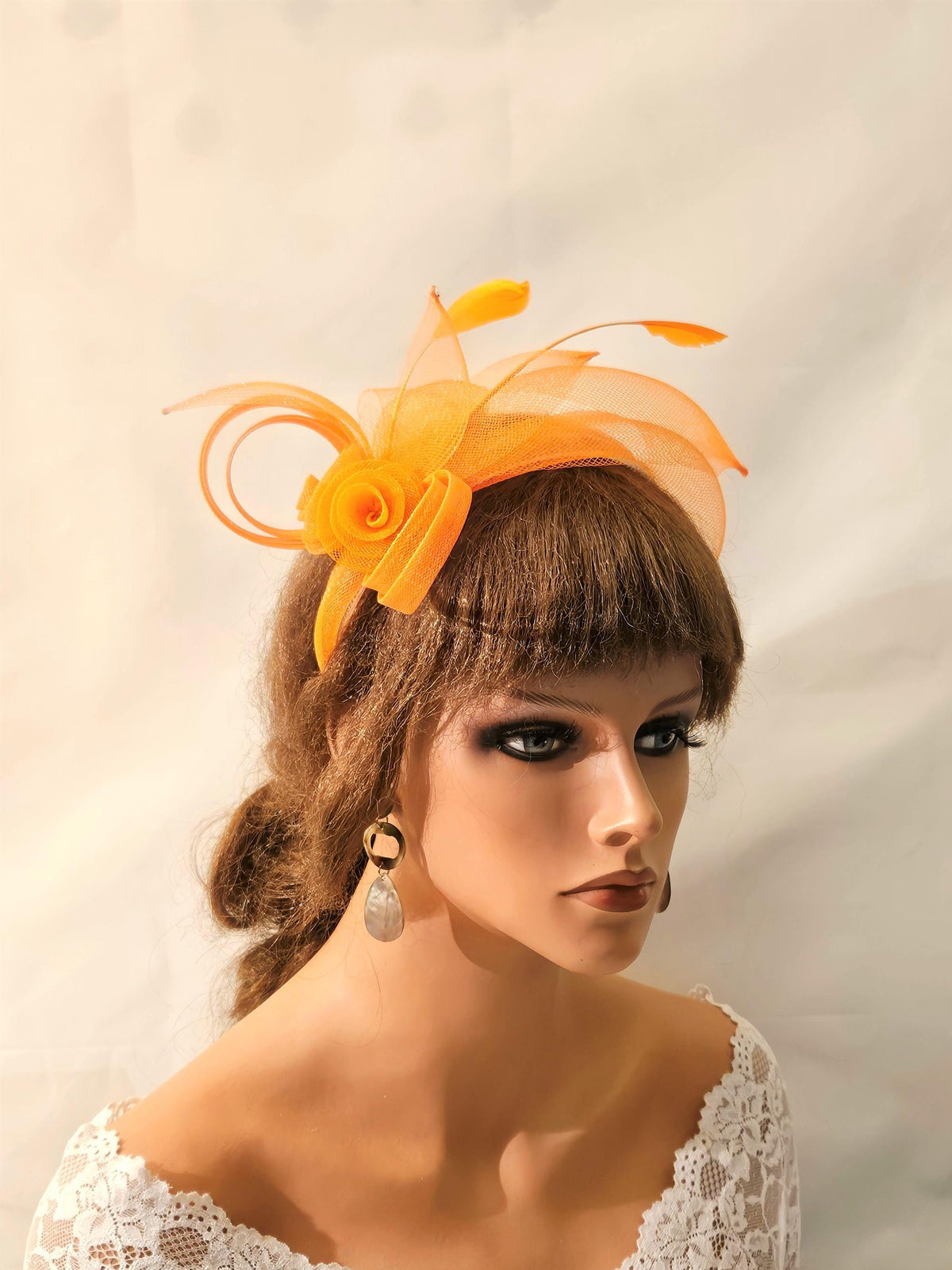 Orange Crinoline Fascinator Headband: Wedding, Race & Tea Party