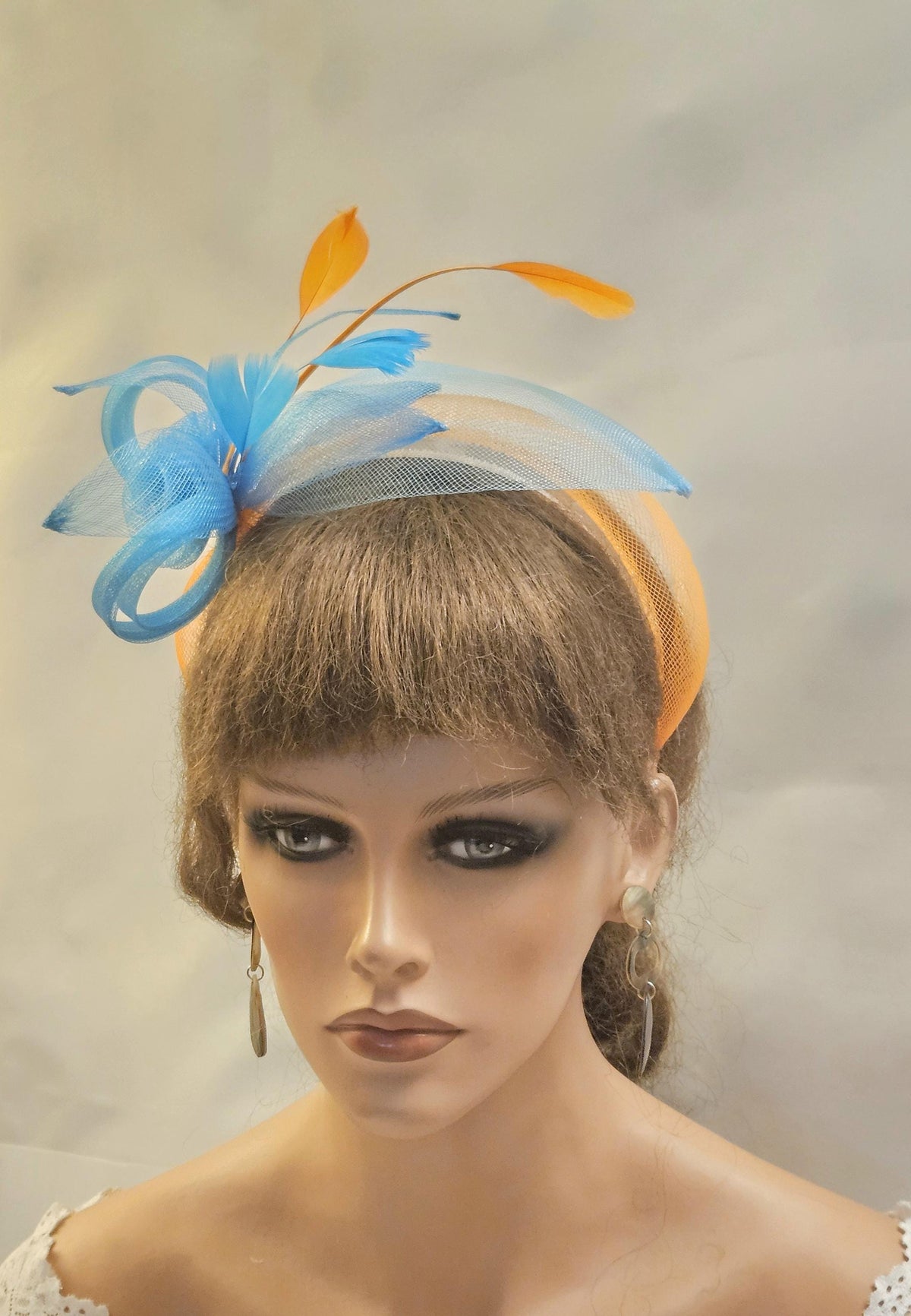 Blue & Orange Fascinator Headband: Wedding Tea Party Headpiece