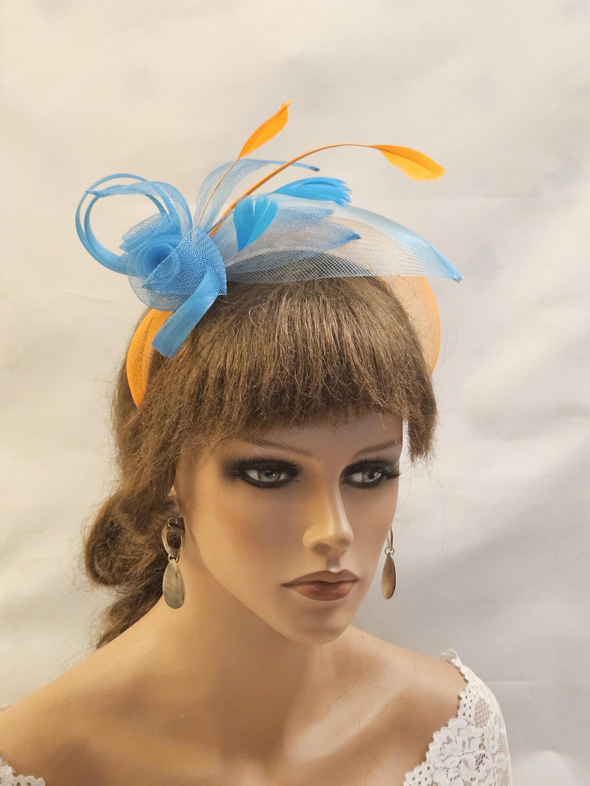 Blue & Orange Fascinator Headband: Wedding Tea Party Headpiece