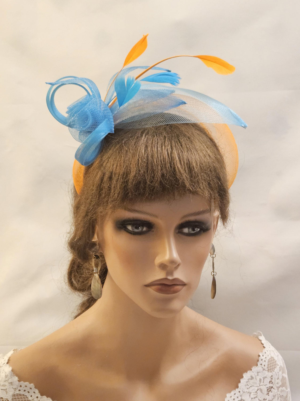 Blue & Orange Fascinator Headband: Wedding Tea Party Headpiece