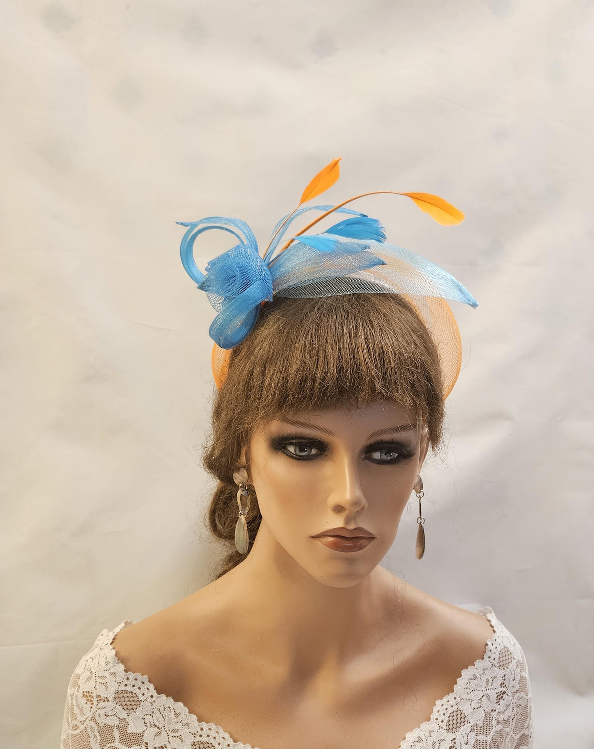 Blue & Orange Fascinator Headband: Wedding Tea Party Headpiece