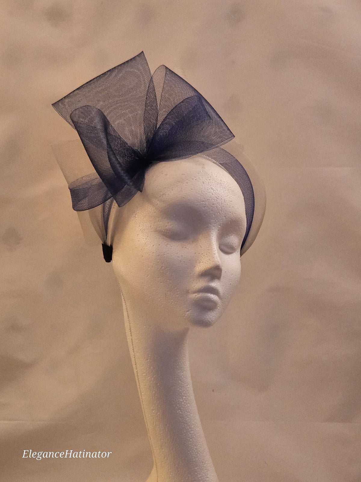 Navy & Silver Grey Fascinator Headband: Knot Bow Race Day Headwear