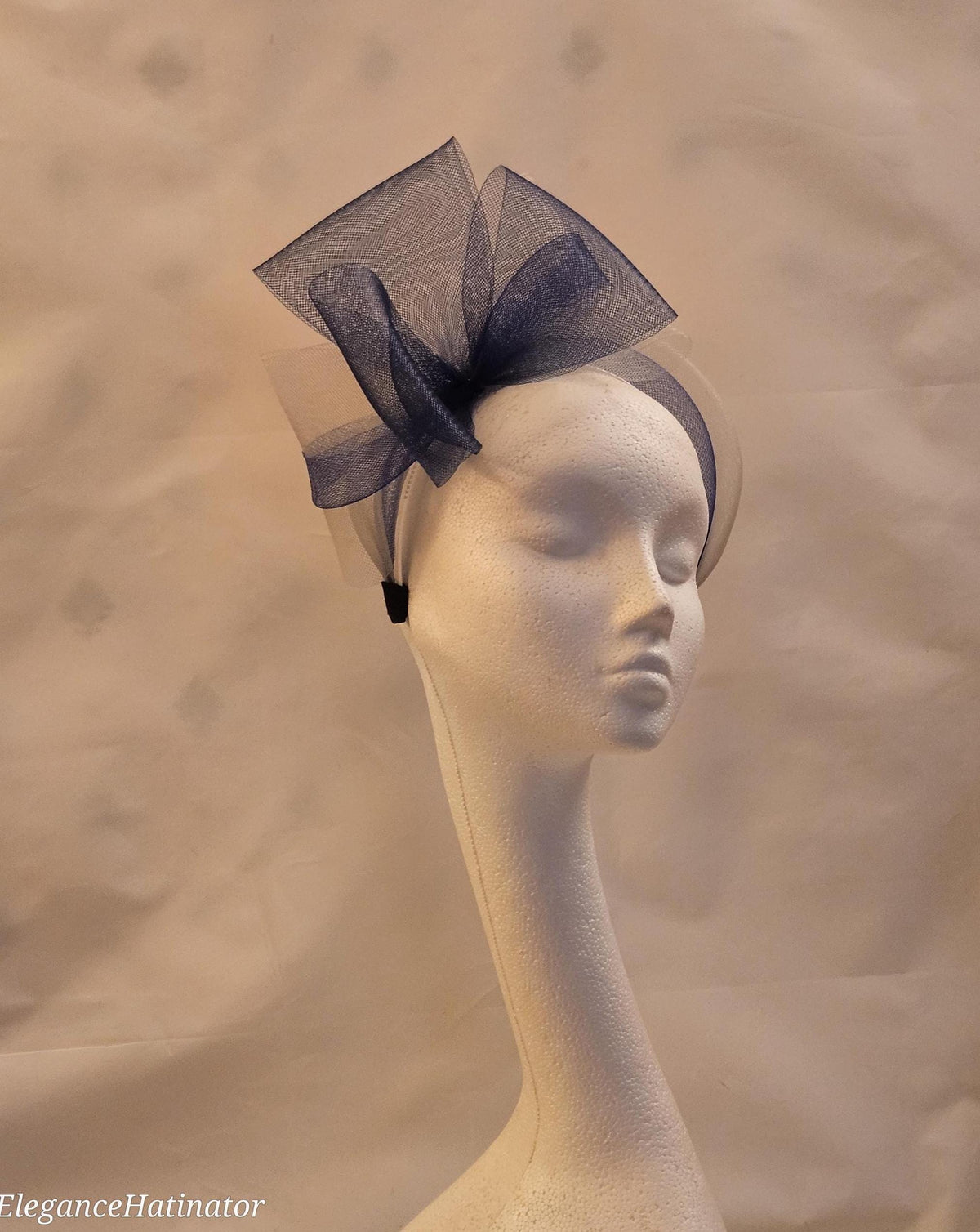 Navy & Silver Grey Fascinator Headband: Knot Bow Race Day Headwear