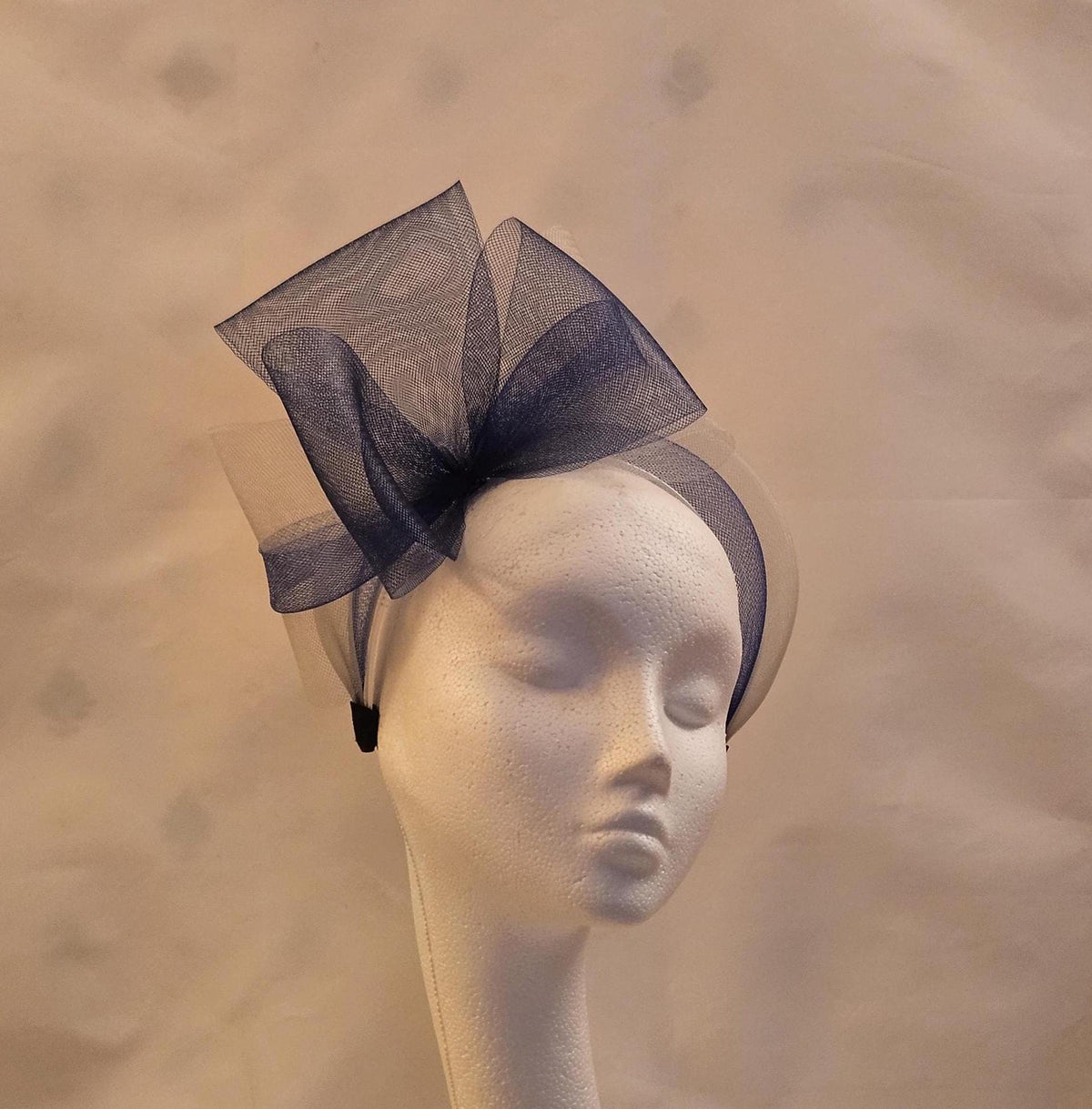 Navy & Silver Grey Fascinator Headband: Knot Bow Race Day Headwear