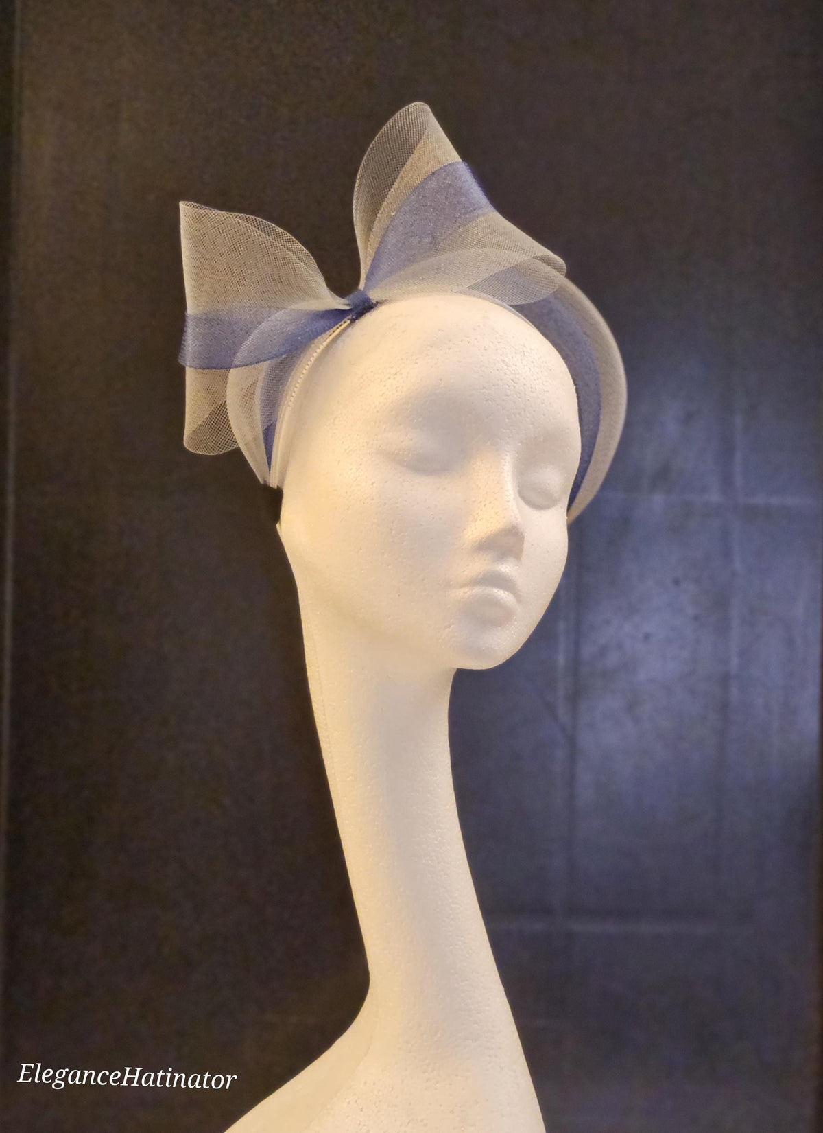 Silver Grey & Navy Bow Fascinator Headband: Ascot Wedding Headwear